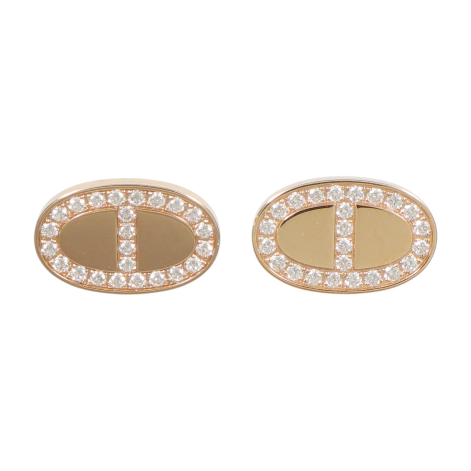 HERMES 18K玫瑰金Chaine d'ancre Contour Stud Earrings鑽石耳環