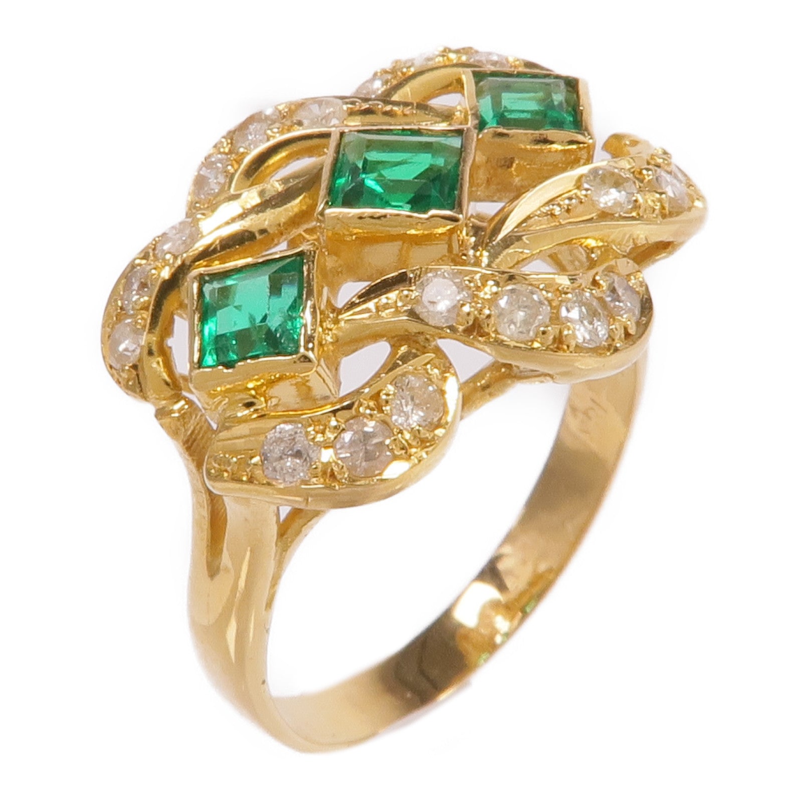 JEWELRY 18K黃金Emerald Diamond Ring綠寶石/鑽石戒指US#5.5