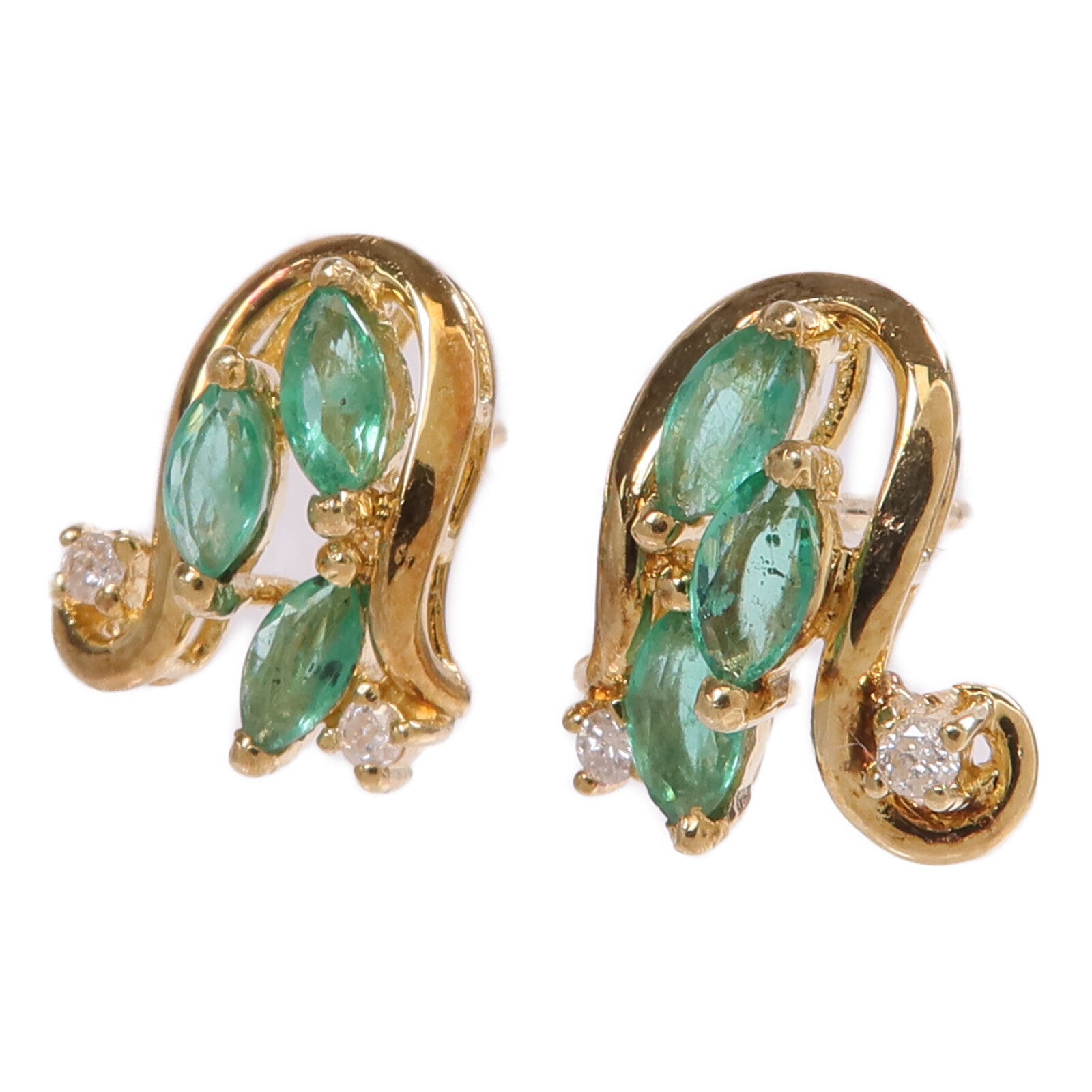 JEWELRY 【激減優惠】18K黃金Emerald Diamond Earrings綠寶石/鑽石耳環