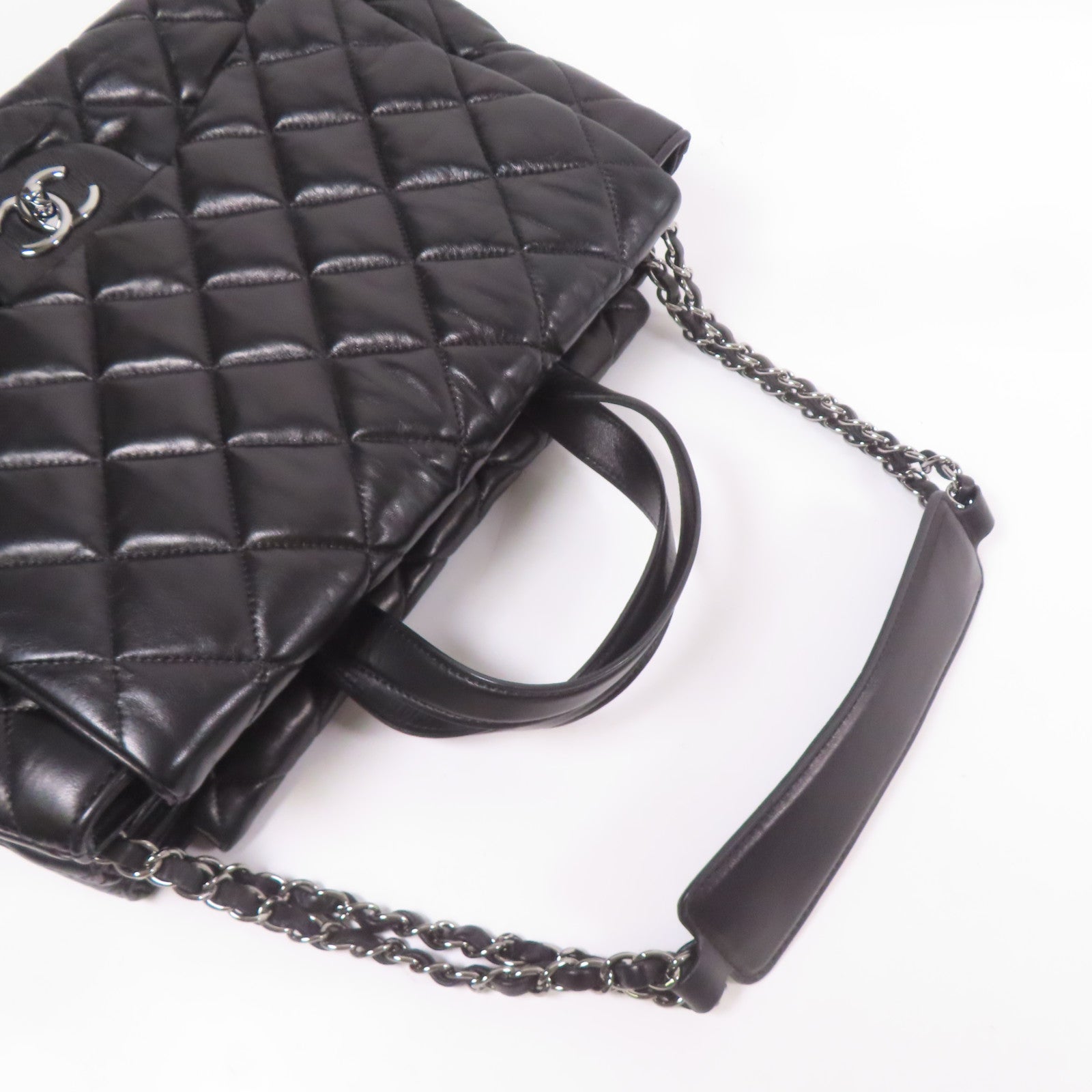 CHANEL 皮革3 Compartment Top Quilted銀扣鏈帶手挽肩背兩用袋