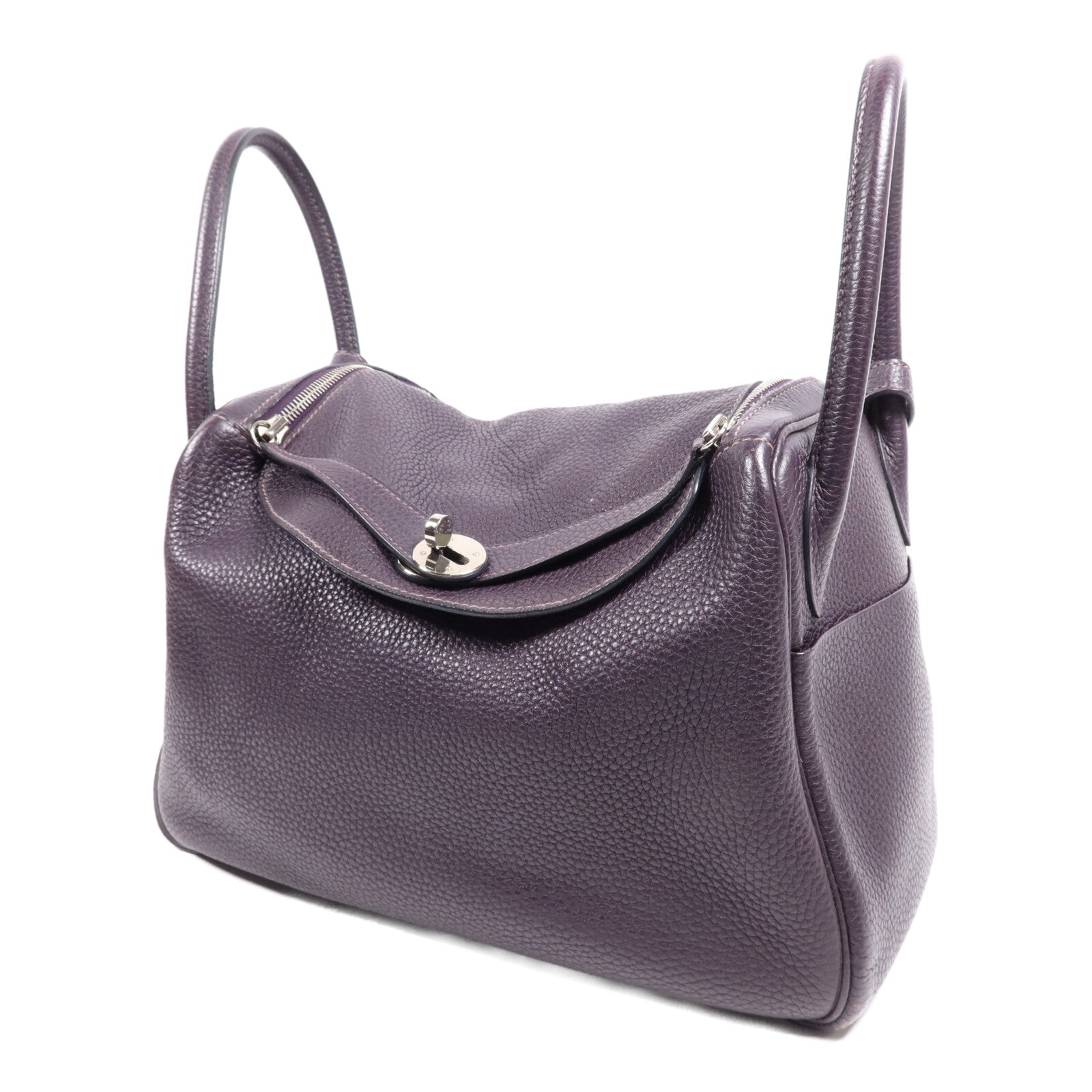 HERMES Clemence皮革Lindy 30銀扣手挽肩背兩用袋Raisin