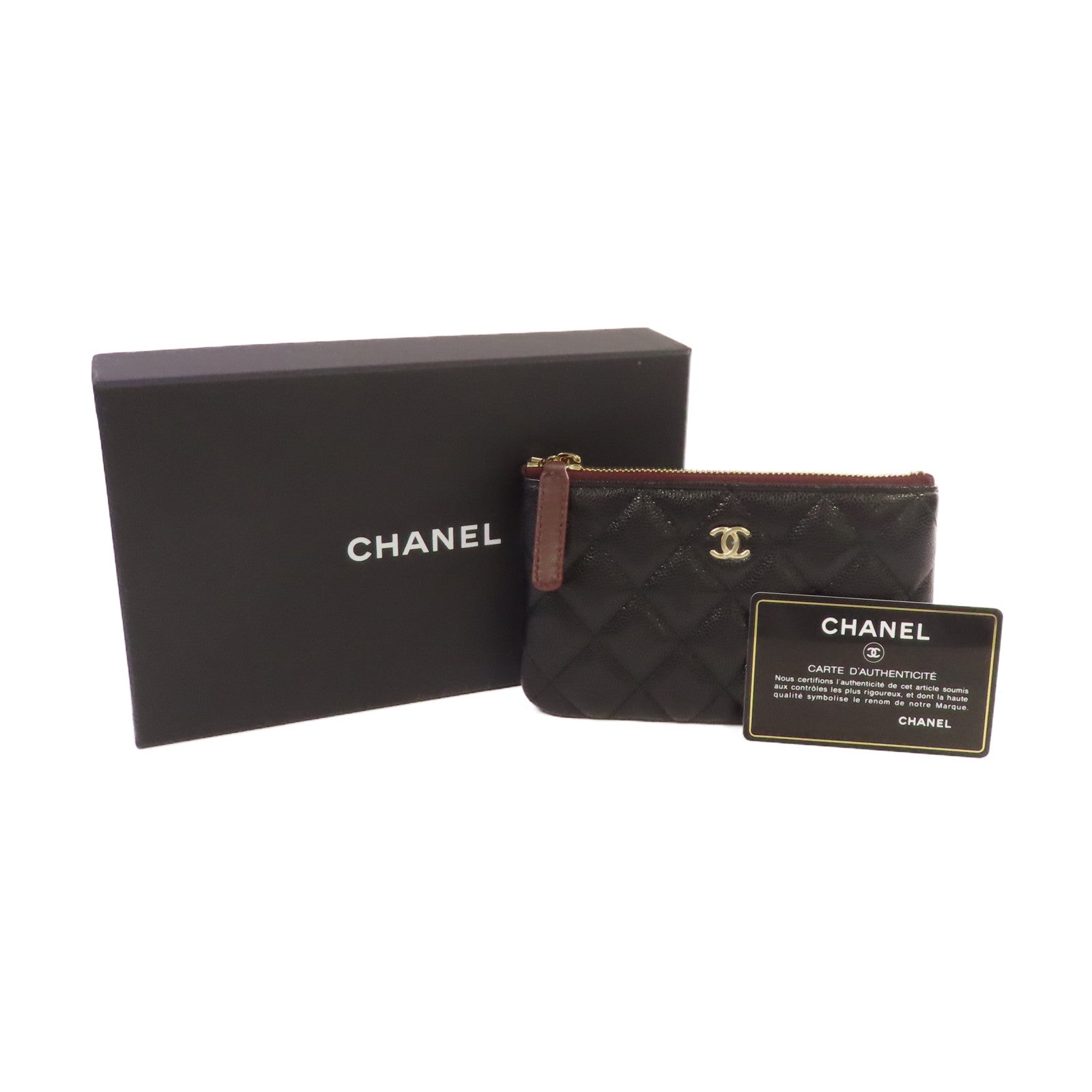 CHANEL 菱格Caviar皮革Coin Card Case金扣零錢包/卡片套黑色