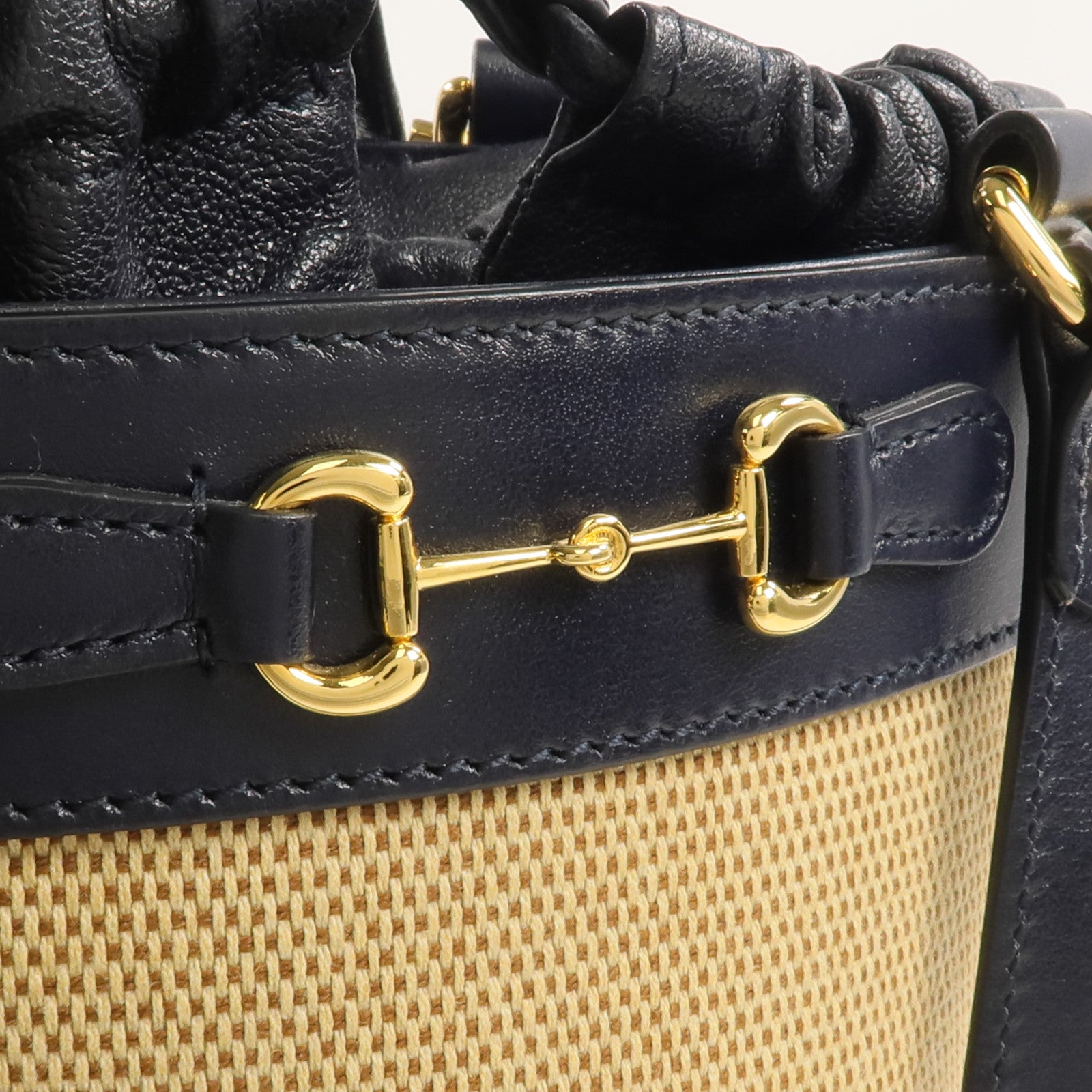 GUCCI 牛皮皮革/帆布Horsebit 1955 Bucket Bag金扣手挽袋