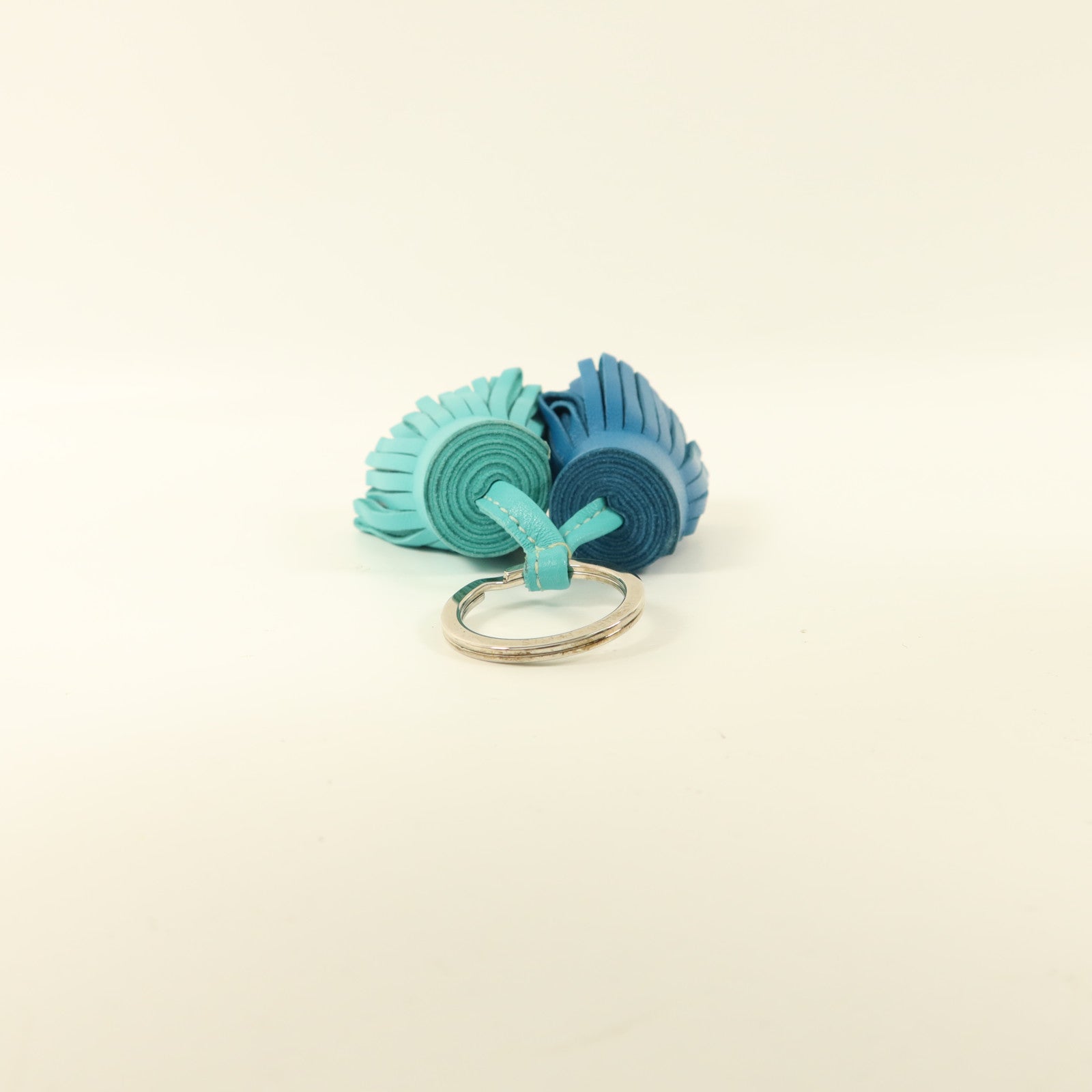 HERMES Milo皮革Carmen Duo銀扣鎖匙扣Bleu Izmir/Lagon