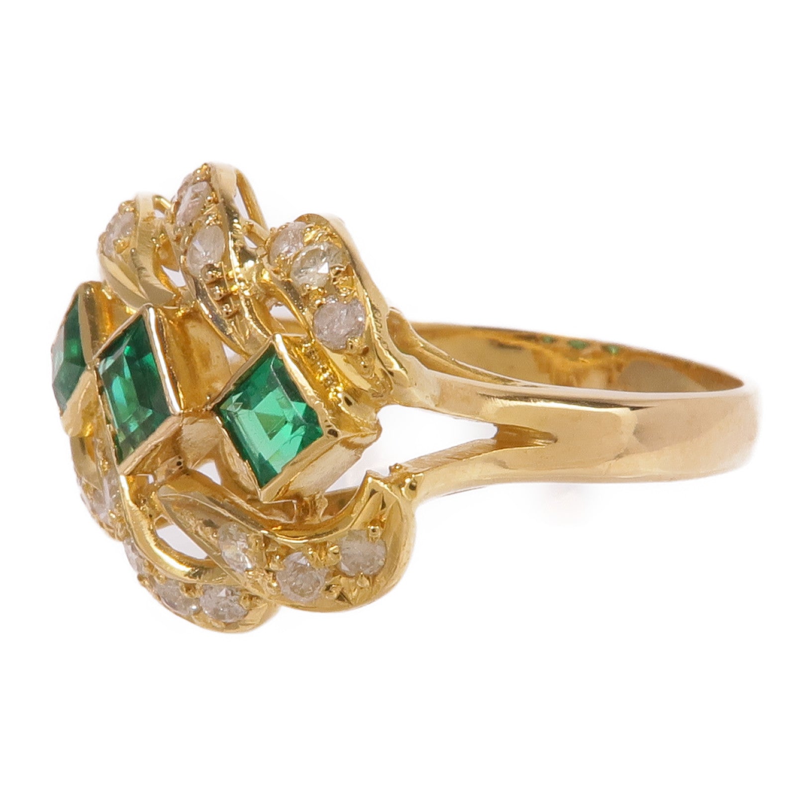 JEWELRY 18K黃金Emerald Diamond Ring綠寶石/鑽石戒指US#5.5