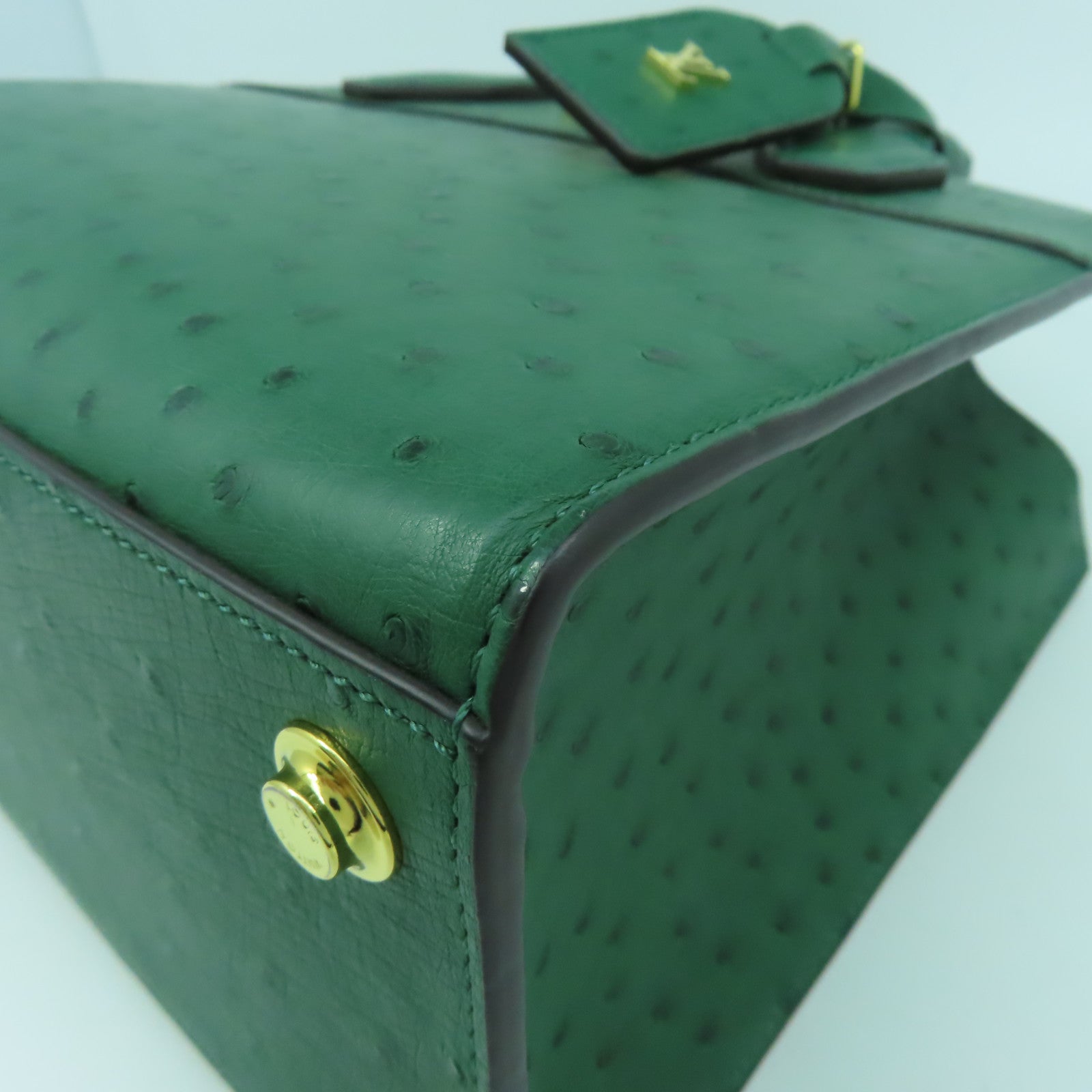 LOUIS VUITTON 鴕鳥皮革City Steamer MM金扣手挽肩背兩用袋綠色