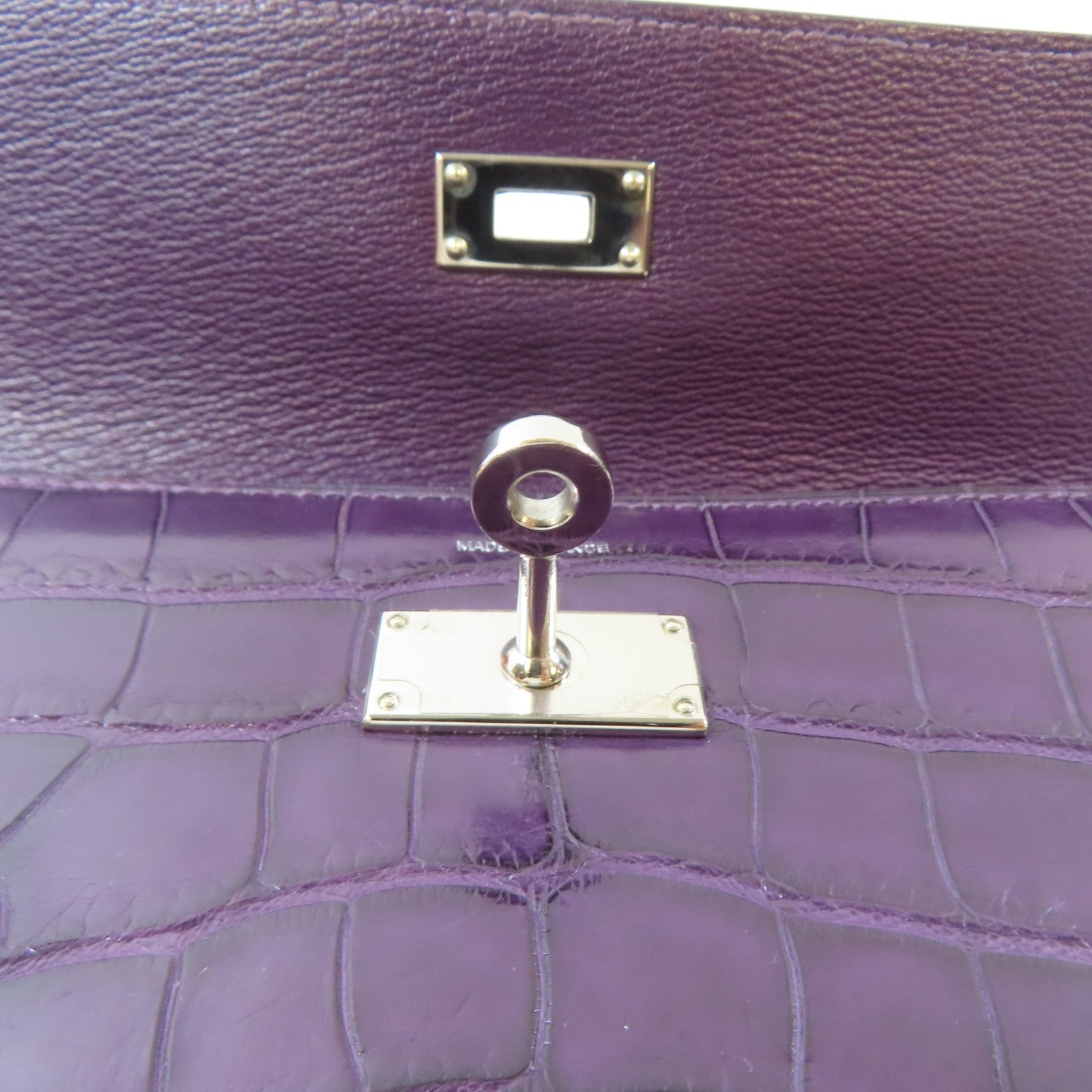 HERMES 鱷魚皮革Kelly Long Wallet銀扣長錢包Violet/紫色