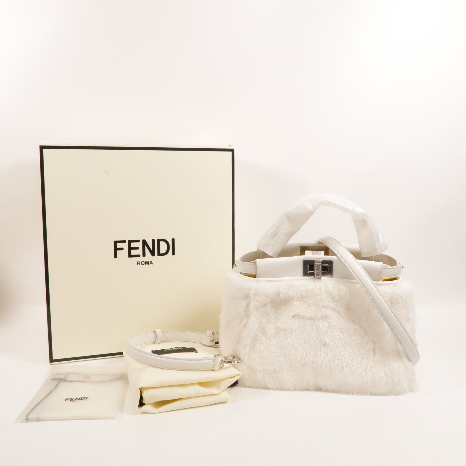 FENDI Mink/羊皮皮革Peekaboo Mini手挽肩背兩用袋