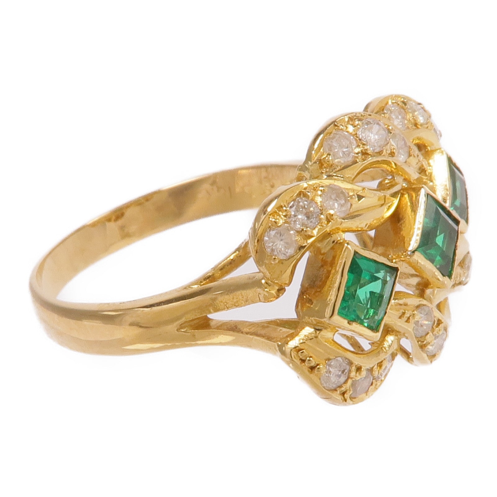 JEWELRY 18K黃金Emerald Diamond Ring綠寶石/鑽石戒指US#5.5