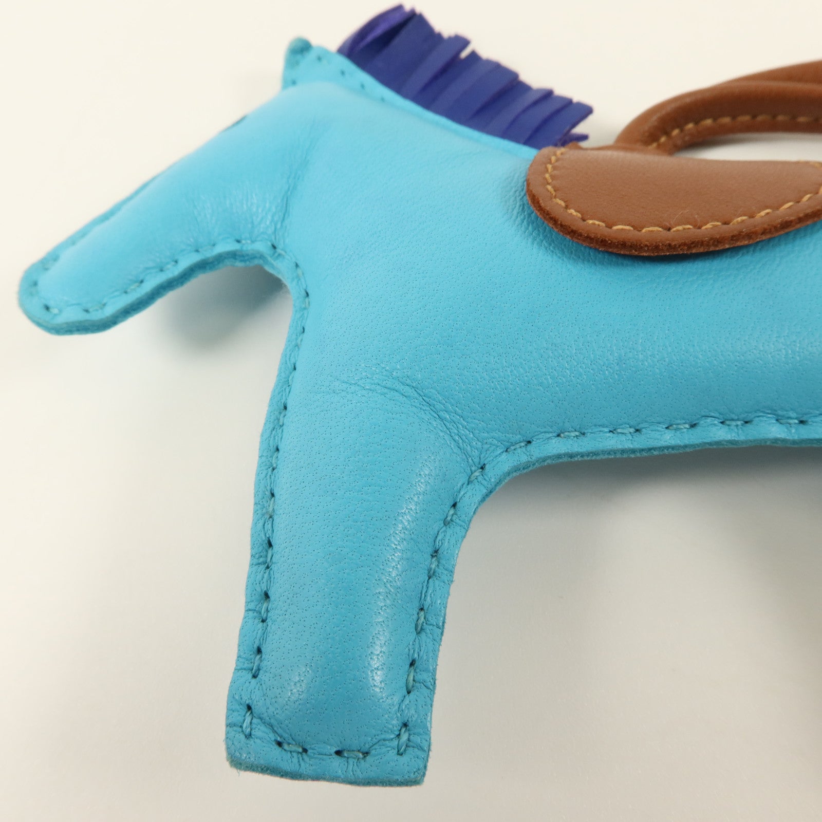 HERMES Milo皮革Rodeo MM掛飾Bleu Azteque/Bleu Electrique/Fauve