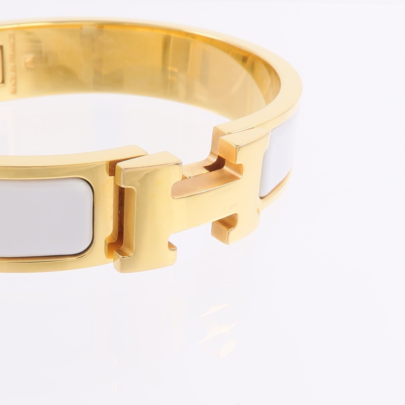 HERMES 金屬/琺瑯Clic H Bracelet手鐲Blanc
