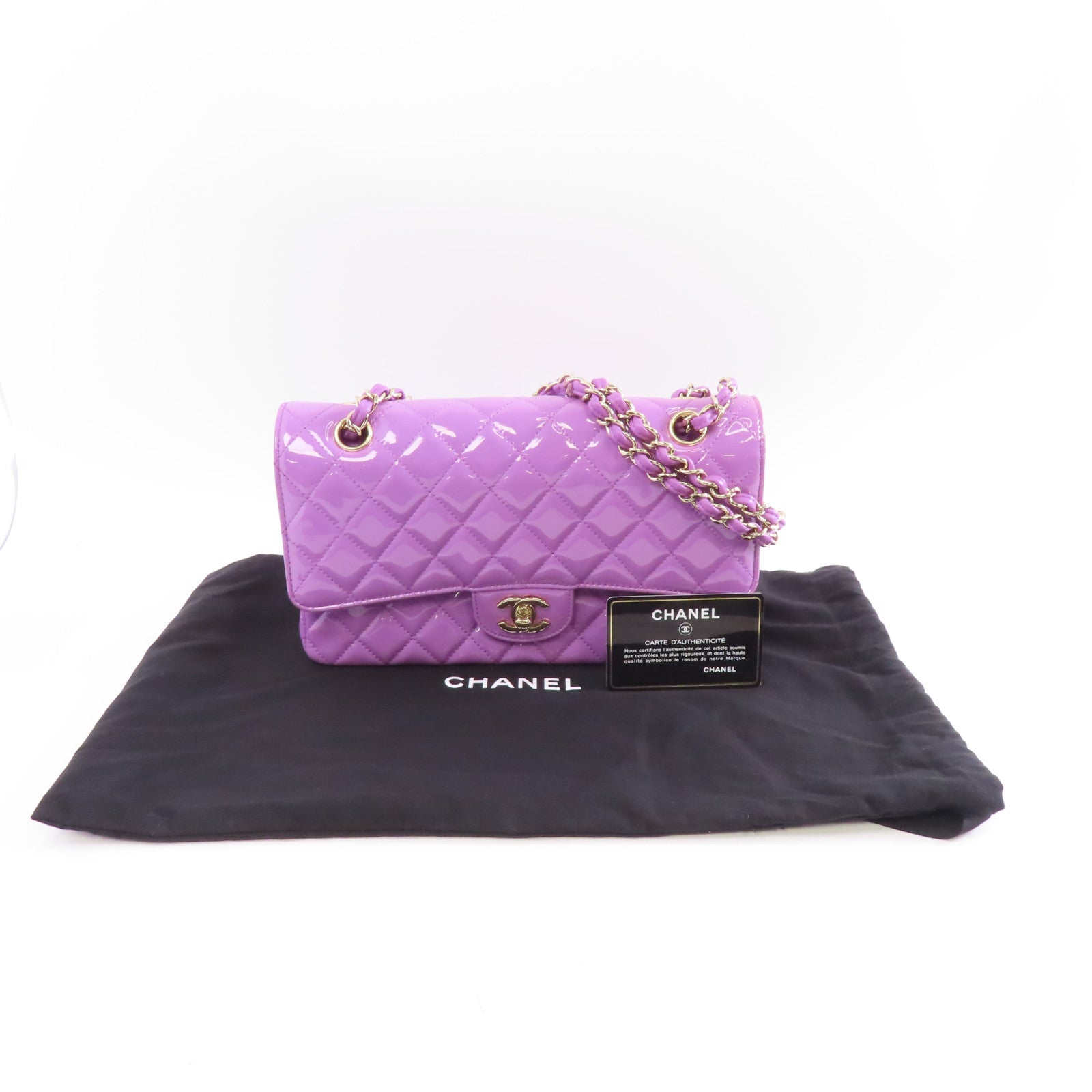 CHANEL 【激減優惠】菱格漆皮皮革Classic Chain Shoulder Bag金扣鏈帶肩背袋紫色