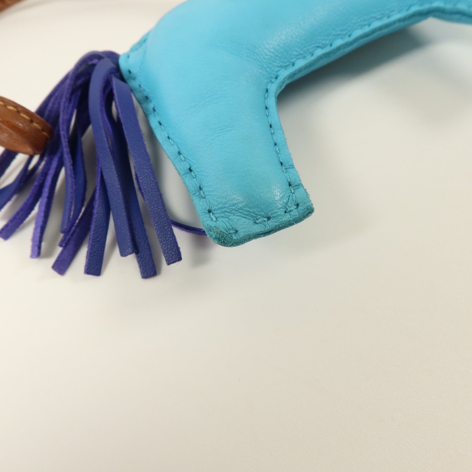HERMES Milo皮革Rodeo MM掛飾Bleu Azteque/Bleu Electrique/Fauve