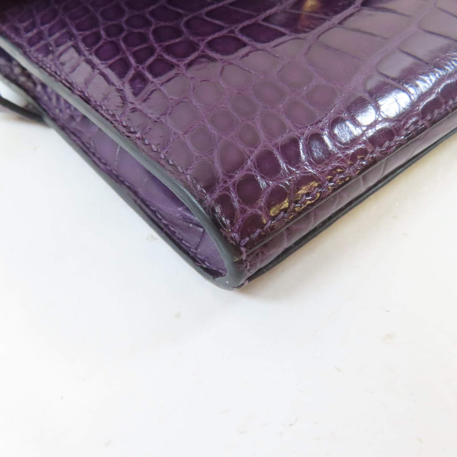 HERMES 鱷魚皮革Kelly Long Wallet銀扣長錢包Violet/紫色