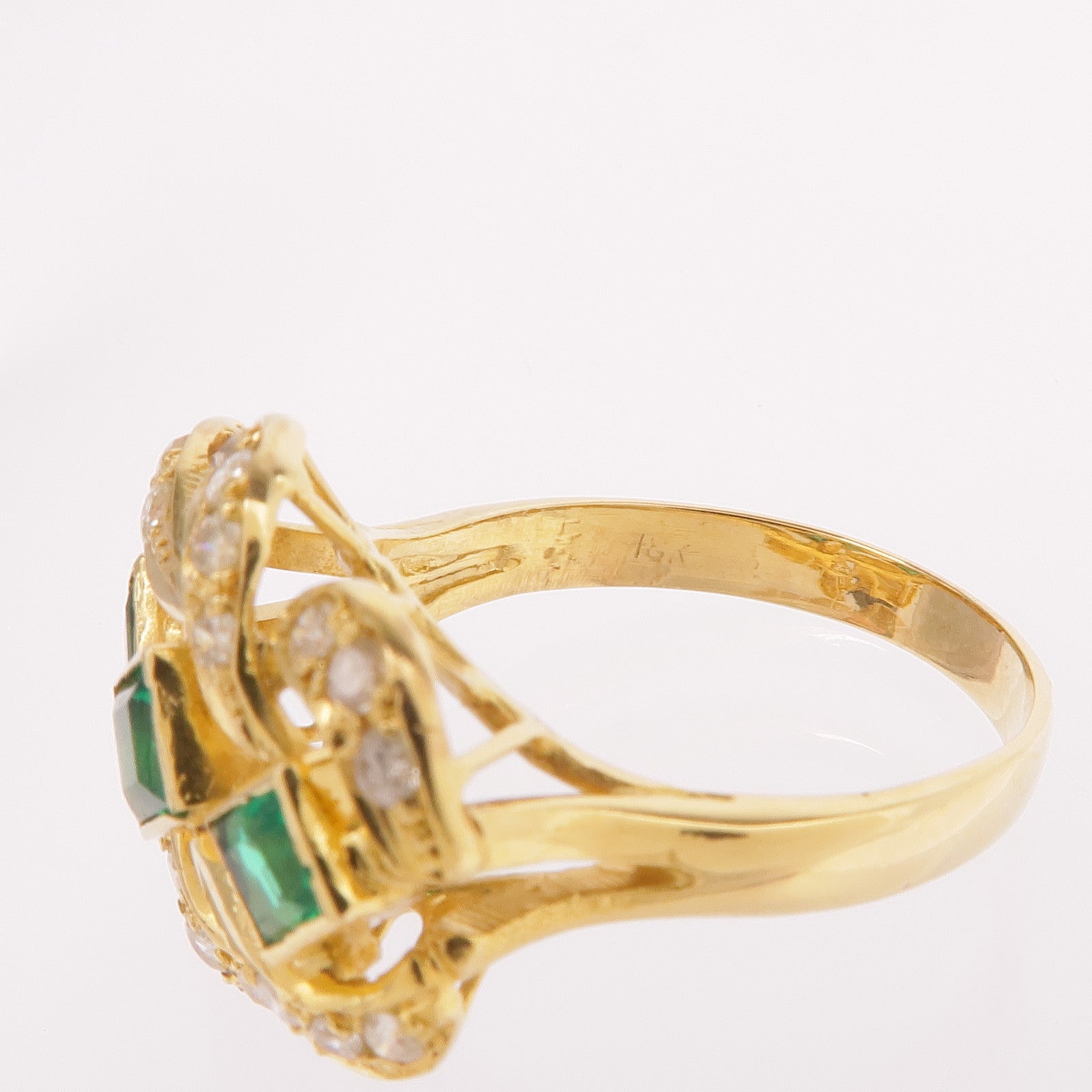 JEWELRY 18K黃金Emerald Diamond Ring綠寶石/鑽石戒指US#5.5