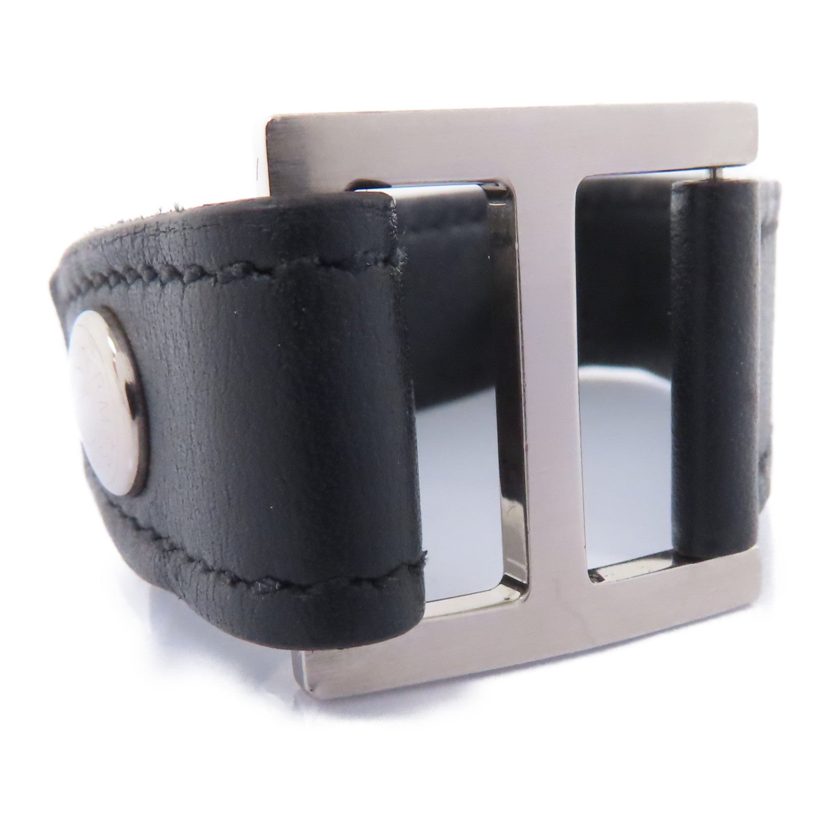 HERMES Swift皮革Bracelet銀扣手鐲黑色