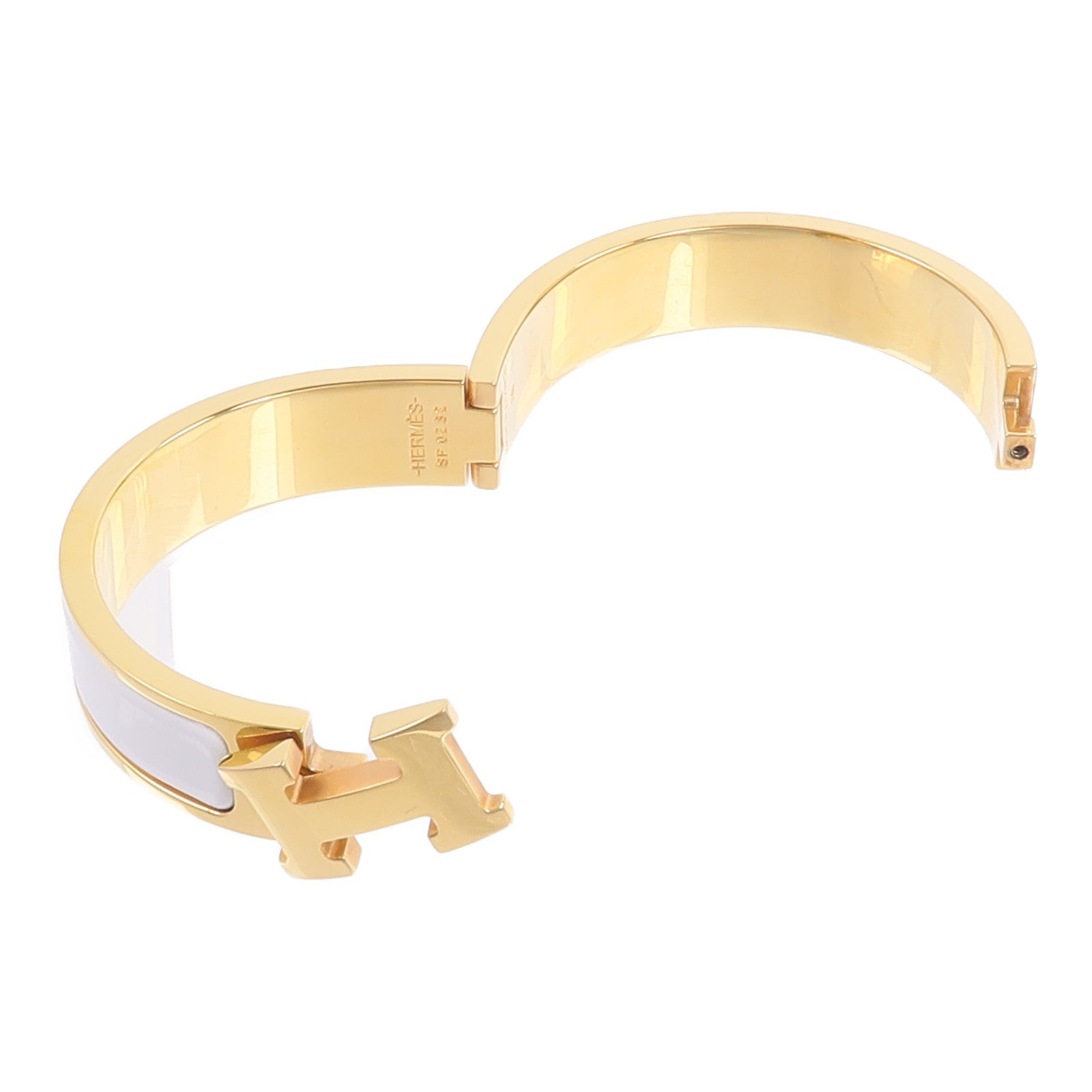 HERMES 金屬/琺瑯Clic H Bracelet手鐲Blanc