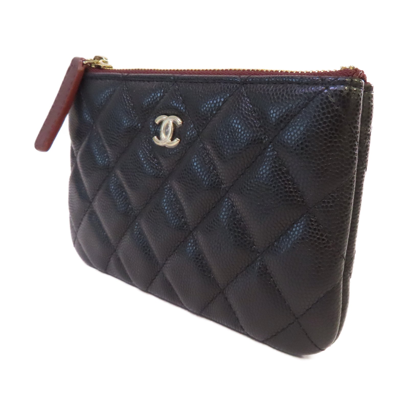 CHANEL 菱格Caviar皮革Coin Card Case金扣零錢包/卡片套黑色
