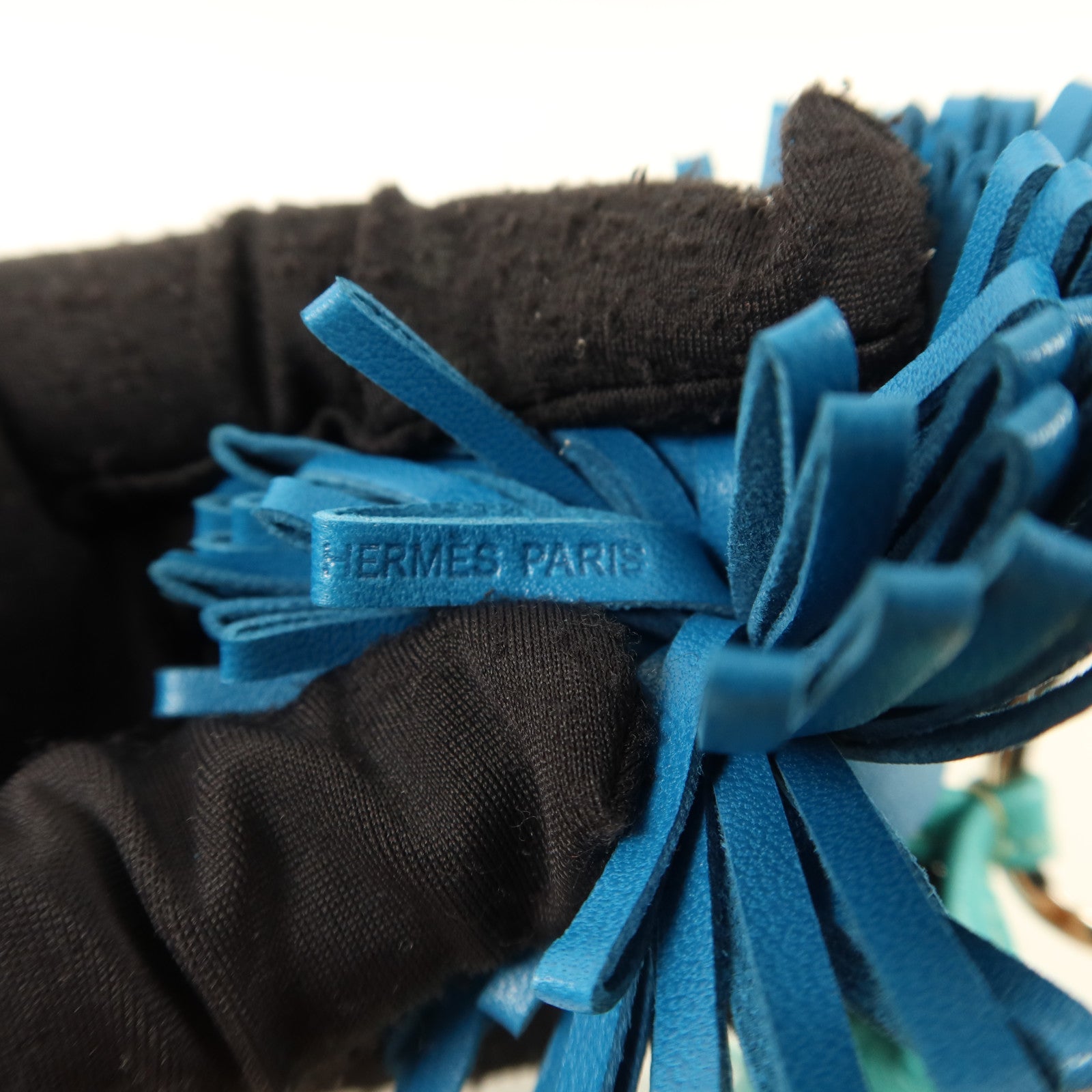 HERMES Milo皮革Carmen Duo銀扣鎖匙扣Bleu Izmir/Lagon