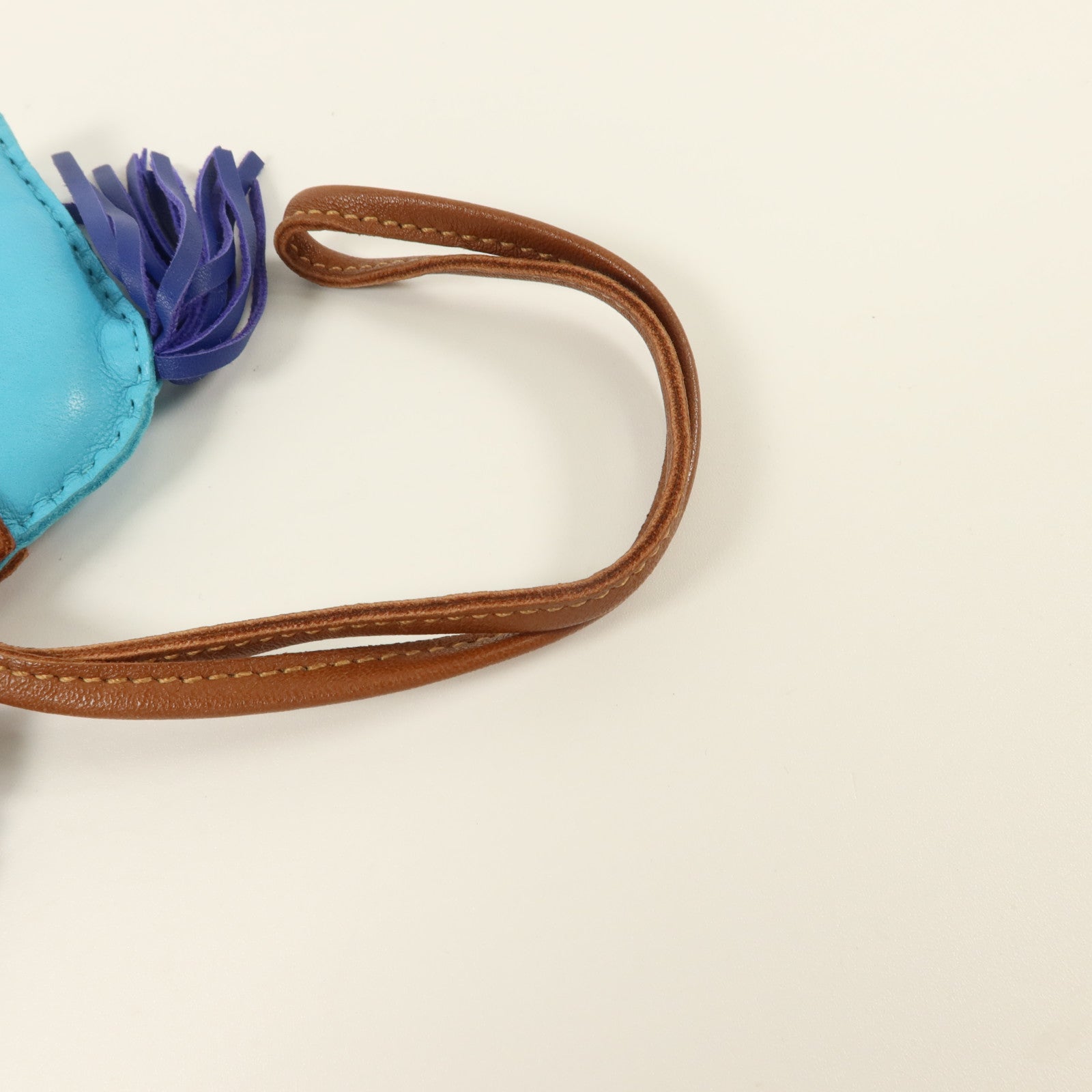 HERMES Milo皮革Rodeo MM掛飾Bleu Azteque/Bleu Electrique/Fauve