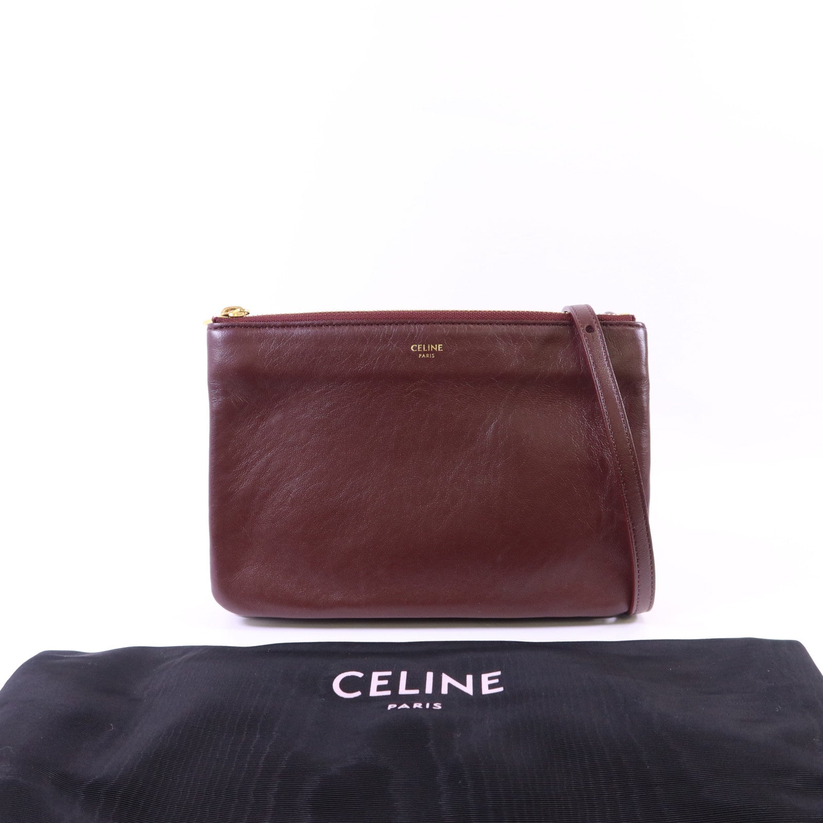 CELINE 牛皮皮革Trio Bag金扣肩背袋