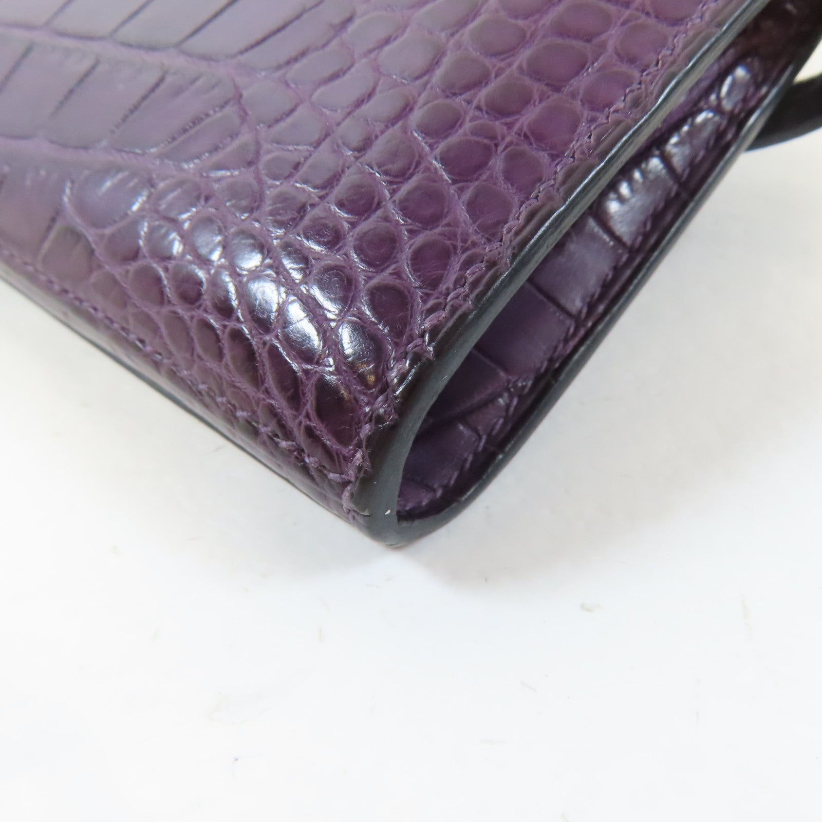 HERMES 鱷魚皮革Kelly Long Wallet銀扣長錢包Violet/紫色