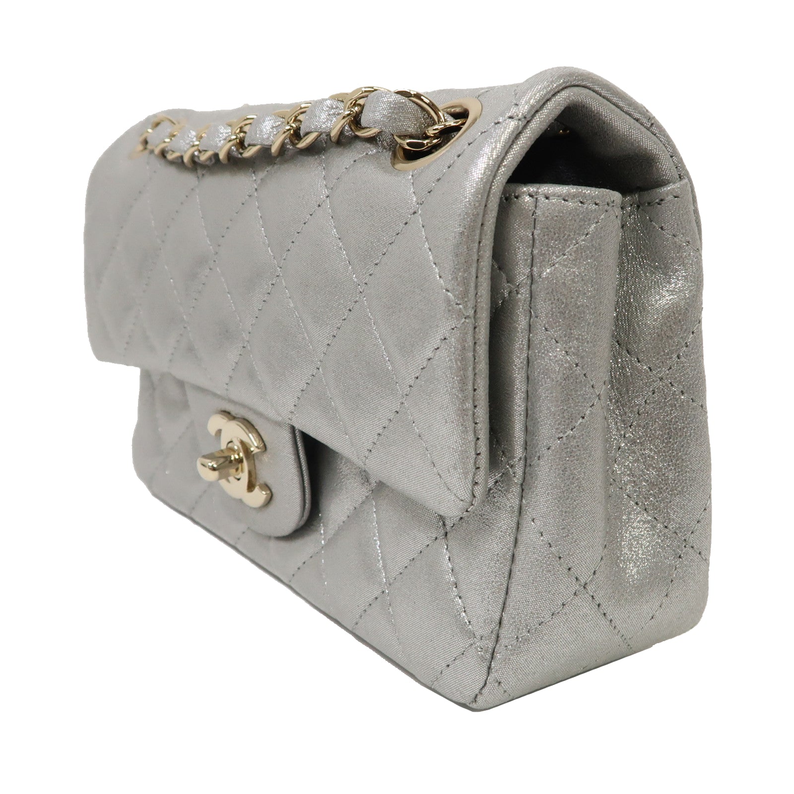 CHANEL 【激減優惠】菱格牛皮皮革Classic Flap 20 Chain Shoulder Bag金扣鏈帶肩背袋銀色