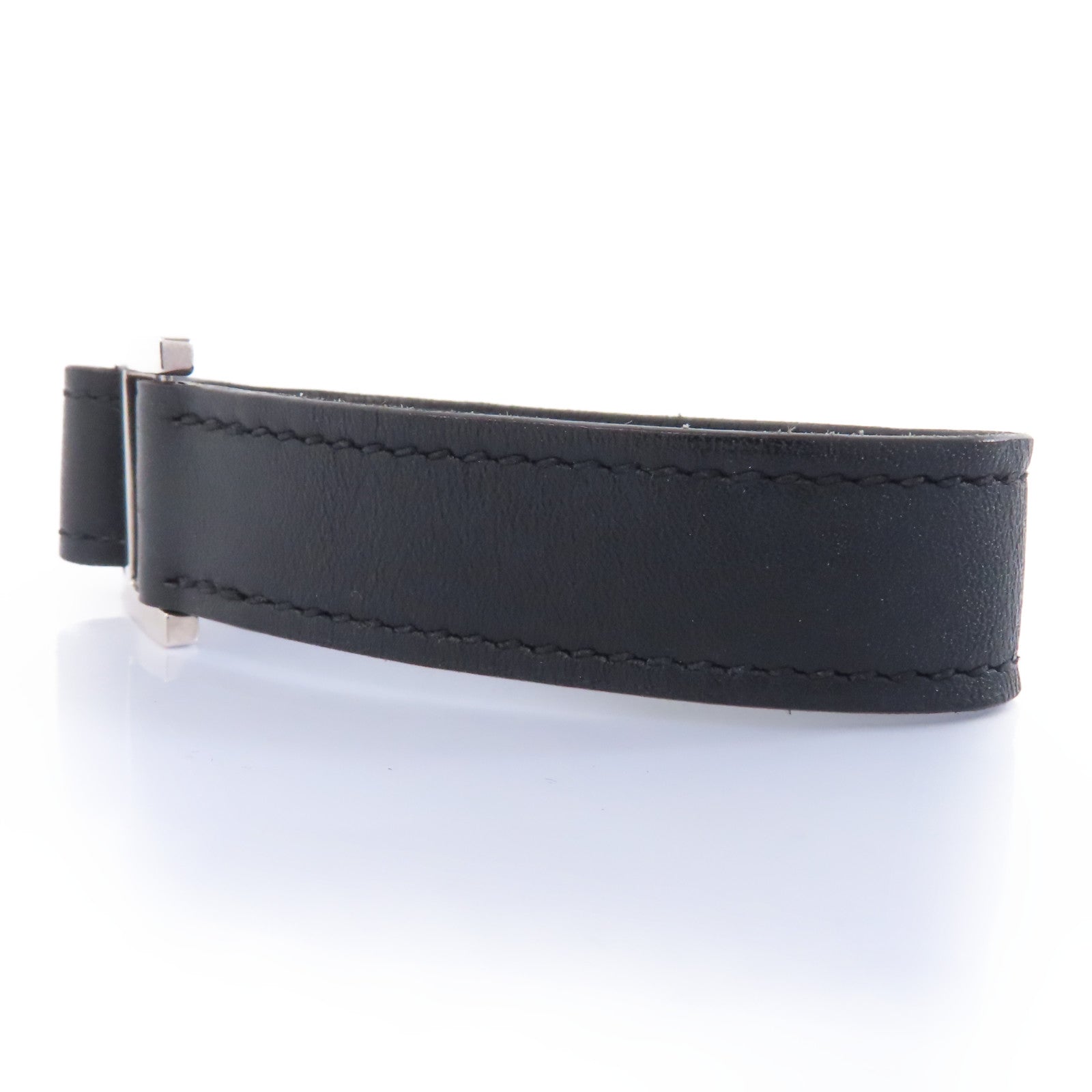 HERMES Swift皮革Bracelet銀扣手鐲黑色