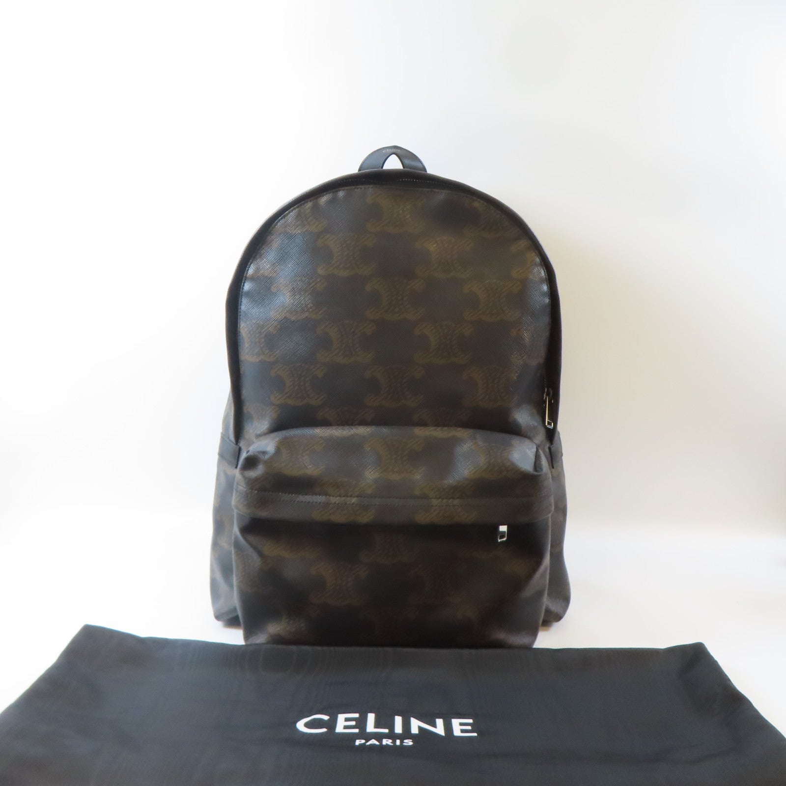 CELINE 塗層帆布Triomphe Backpack銀扣背包啡色
