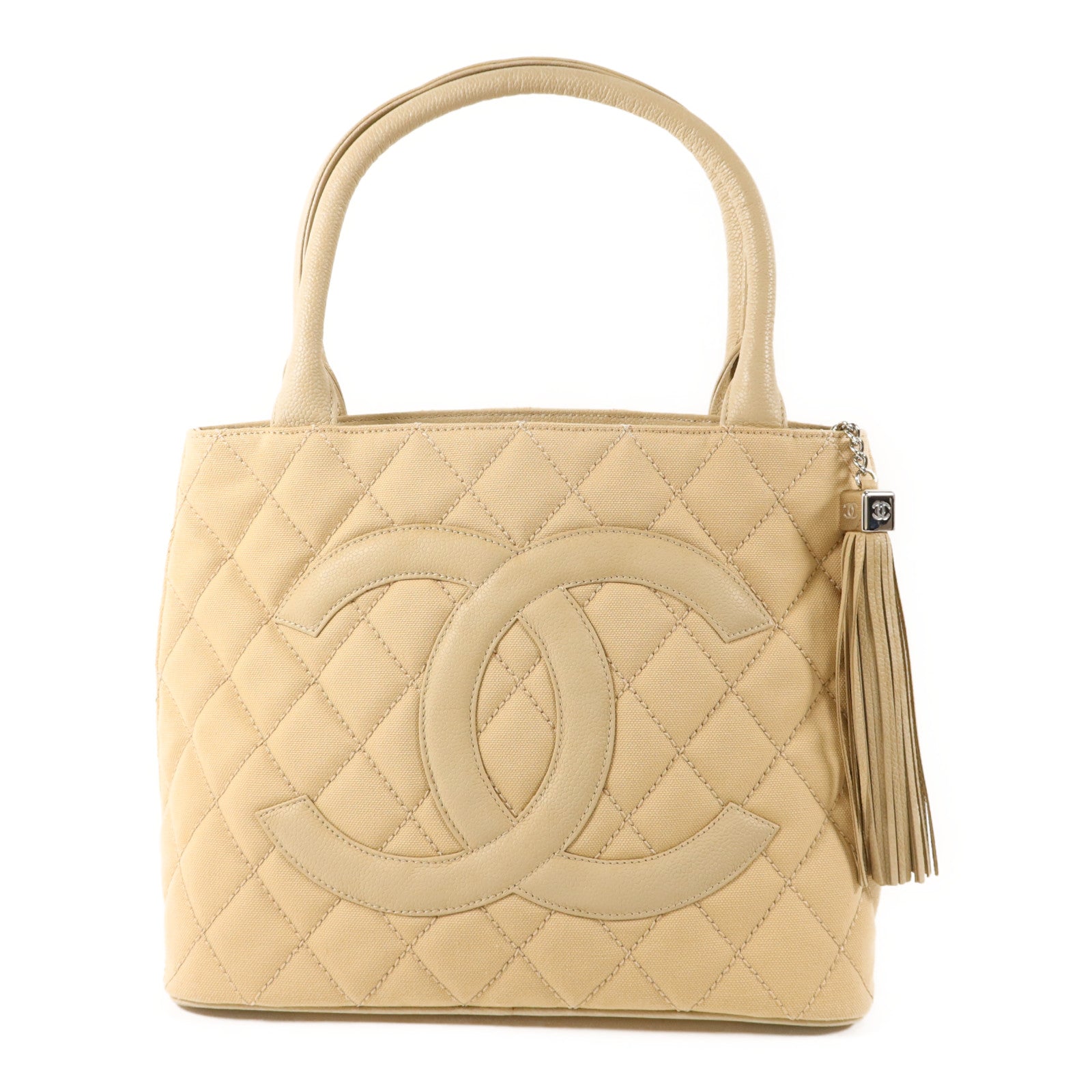 CHANEL 帆布/牛皮皮革Tote Bag銀扣手挽袋