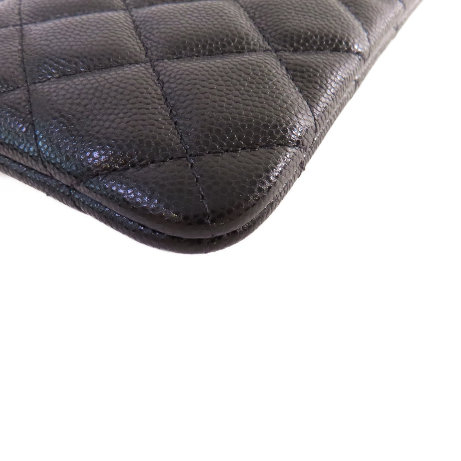 CHANEL 菱格Caviar皮革Coin Card Case金扣零錢包/卡片套黑色