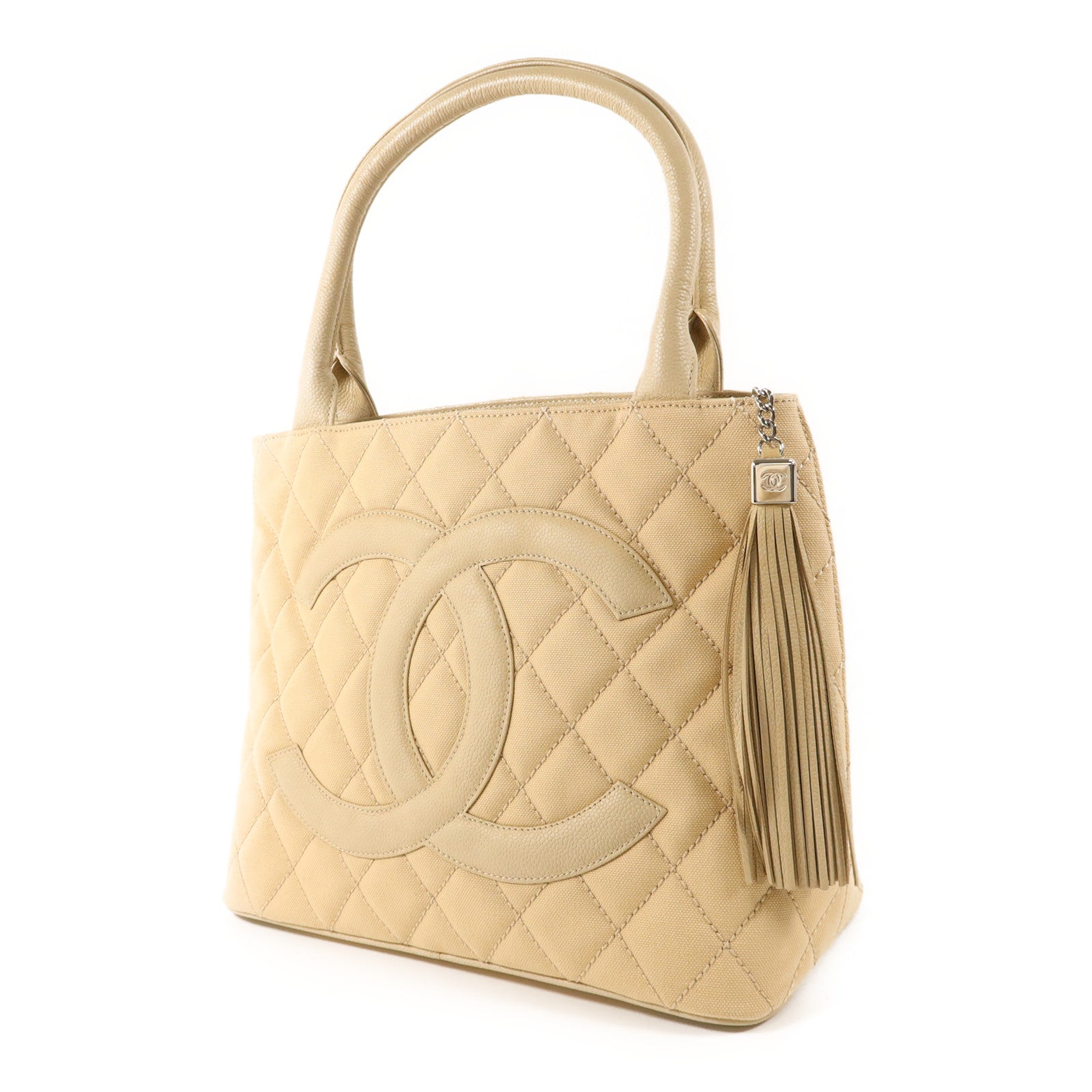 CHANEL 帆布/牛皮皮革Tote Bag銀扣手挽袋