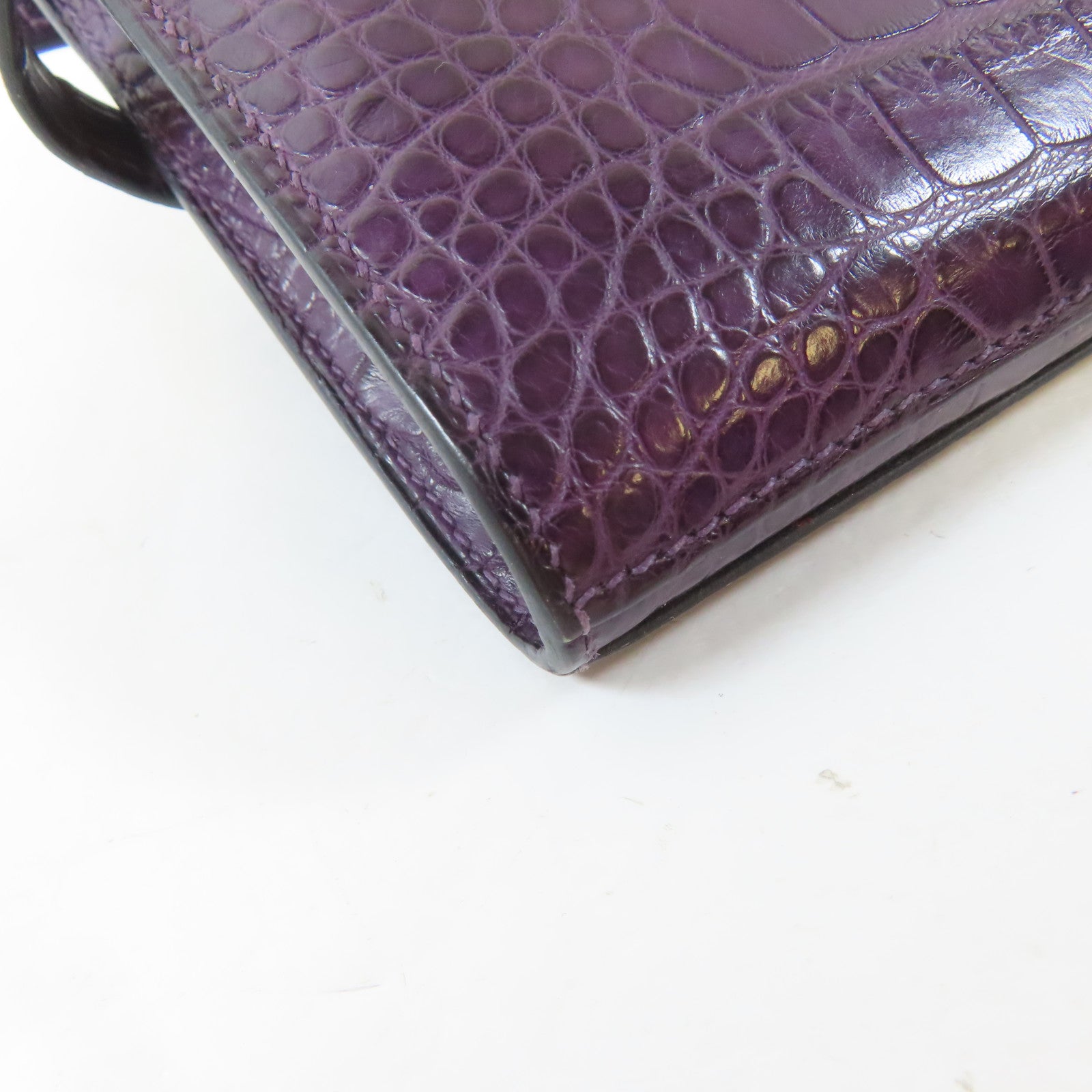 HERMES 鱷魚皮革Kelly Long Wallet銀扣長錢包Violet/紫色