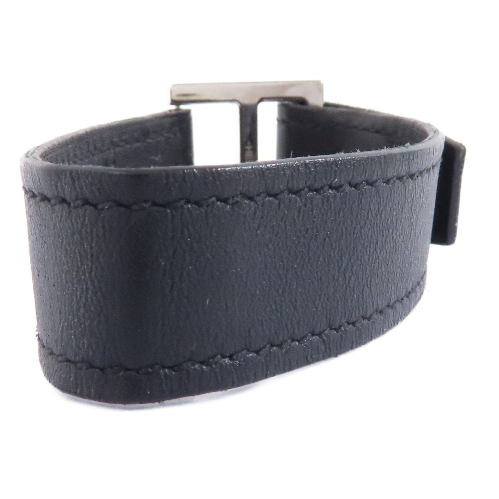 HERMES Swift皮革Bracelet銀扣手鐲黑色