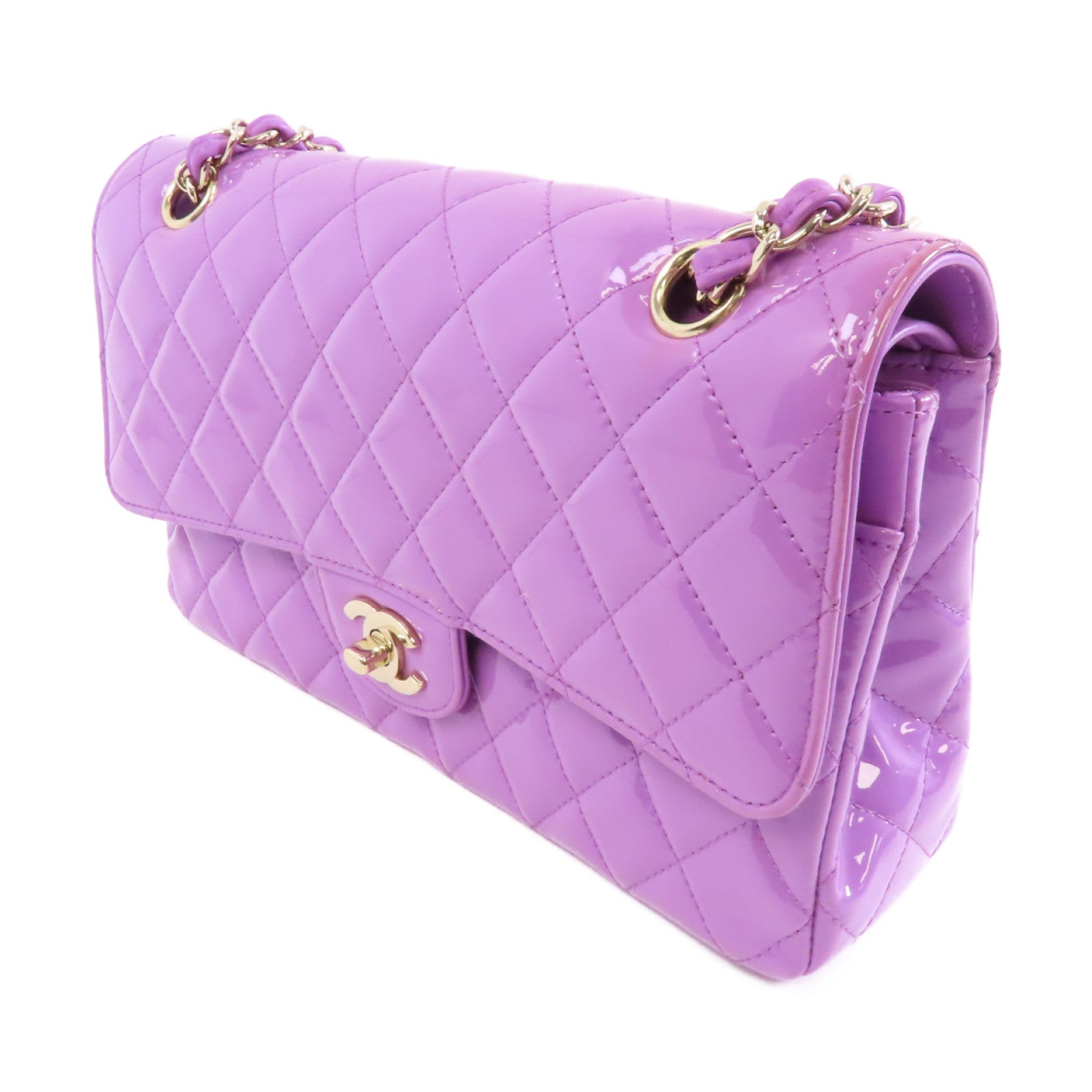 CHANEL 【激減優惠】菱格漆皮皮革Classic Chain Shoulder Bag金扣鏈帶肩背袋紫色