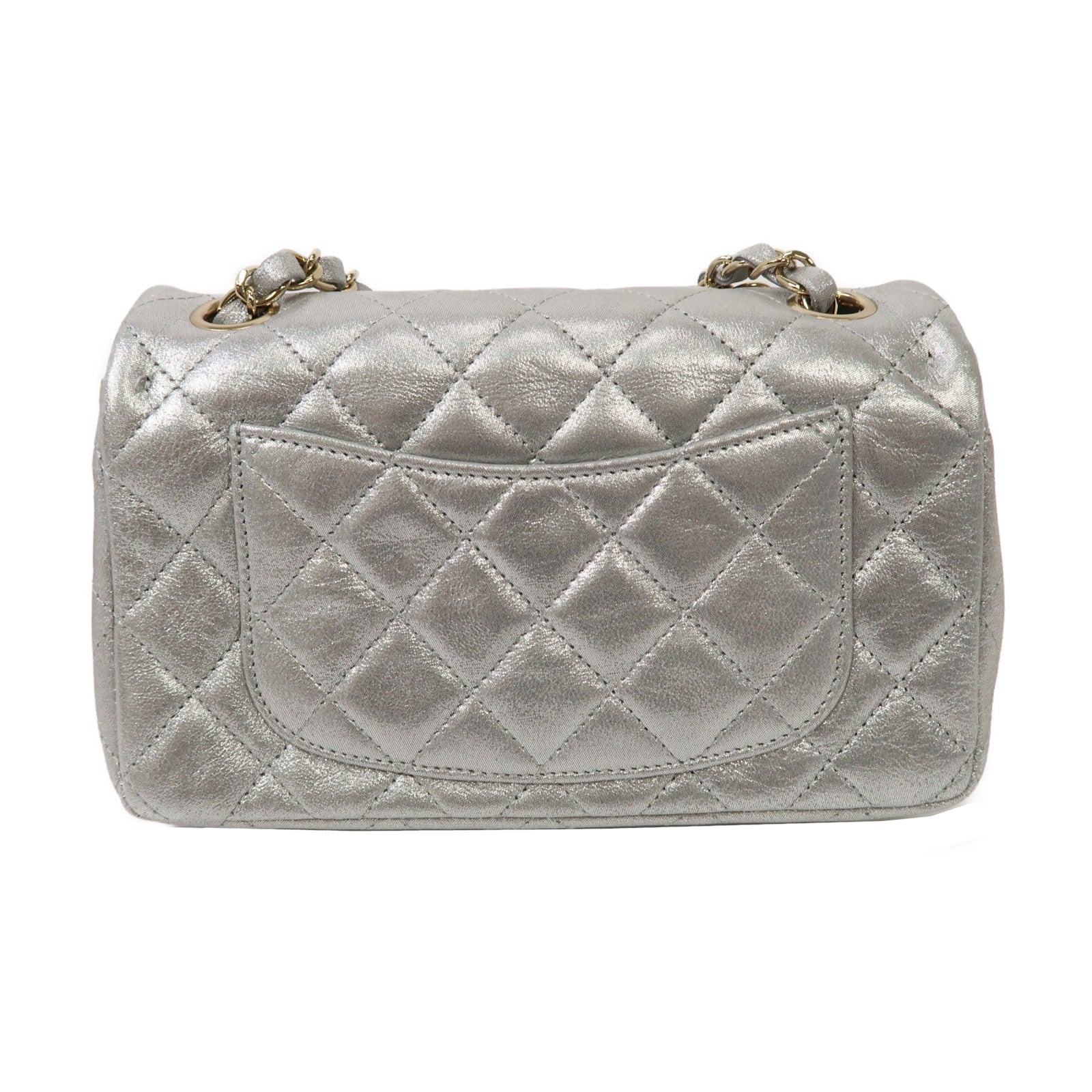 CHANEL 【激減優惠】菱格牛皮皮革Classic Flap 20 Chain Shoulder Bag金扣鏈帶肩背袋銀色