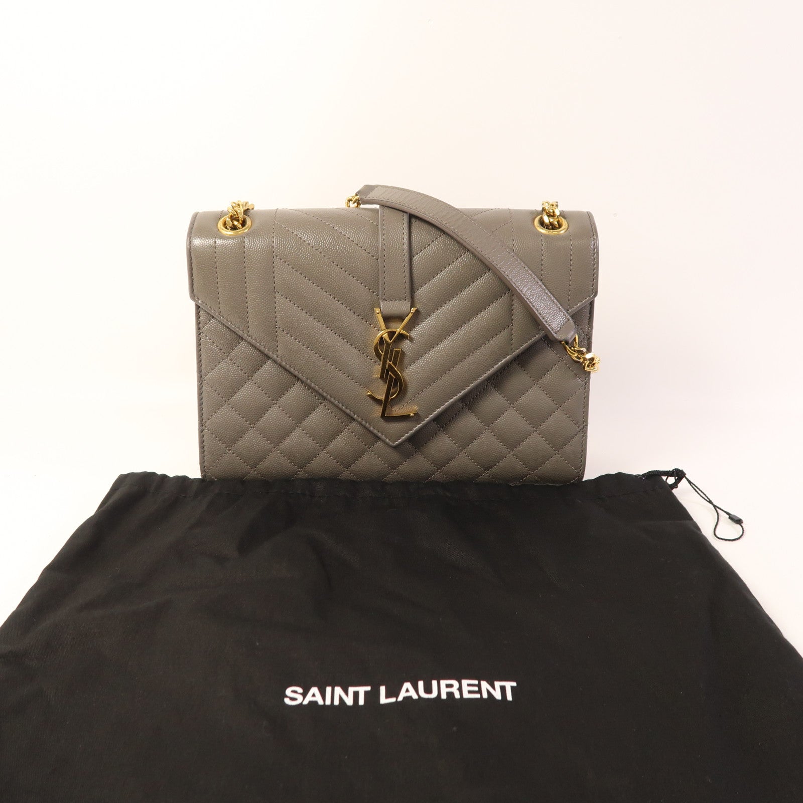 YVES SAINT LAURENT 牛皮皮革Shoulder Bag金扣鏈帶肩背袋