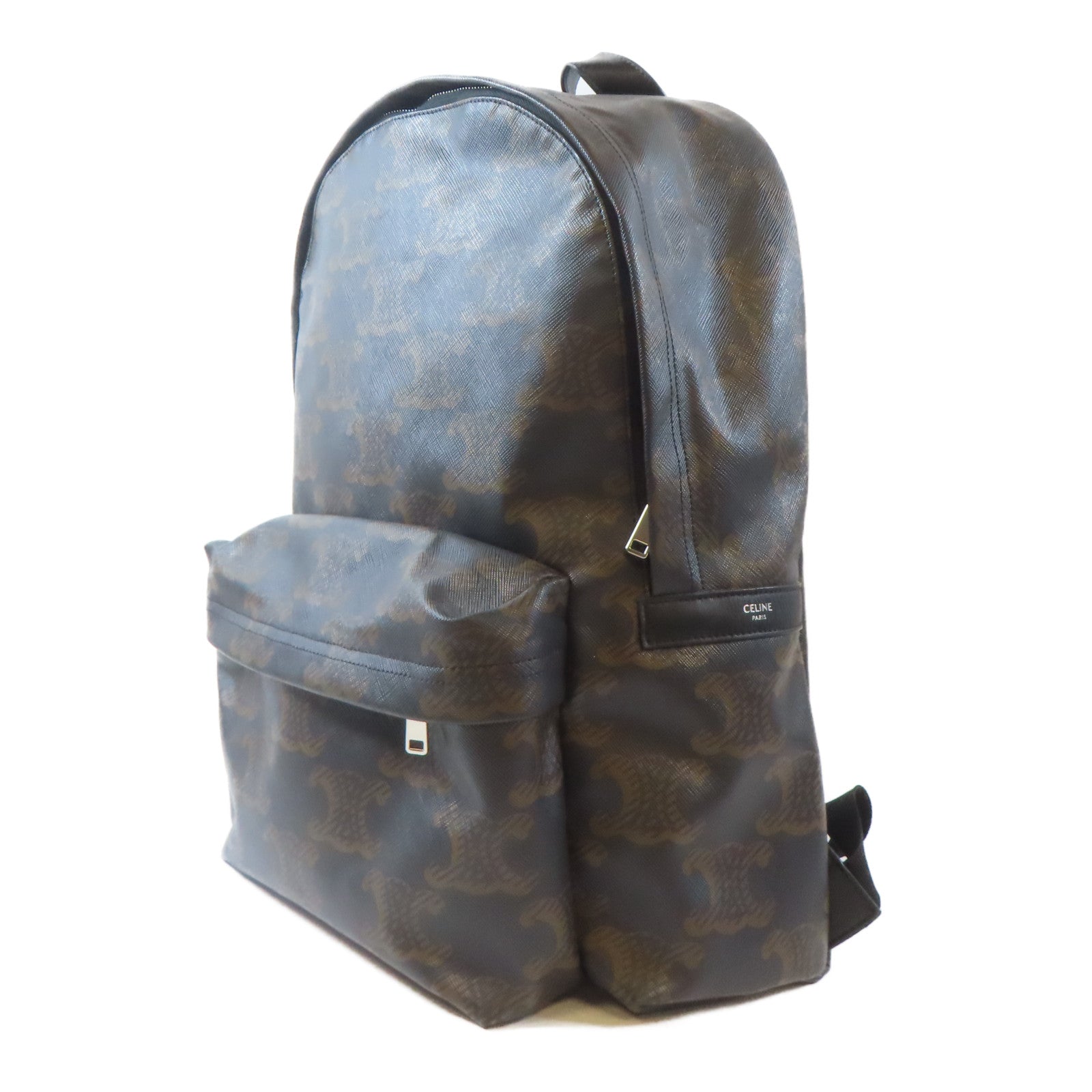CELINE 塗層帆布Triomphe Backpack銀扣背包啡色