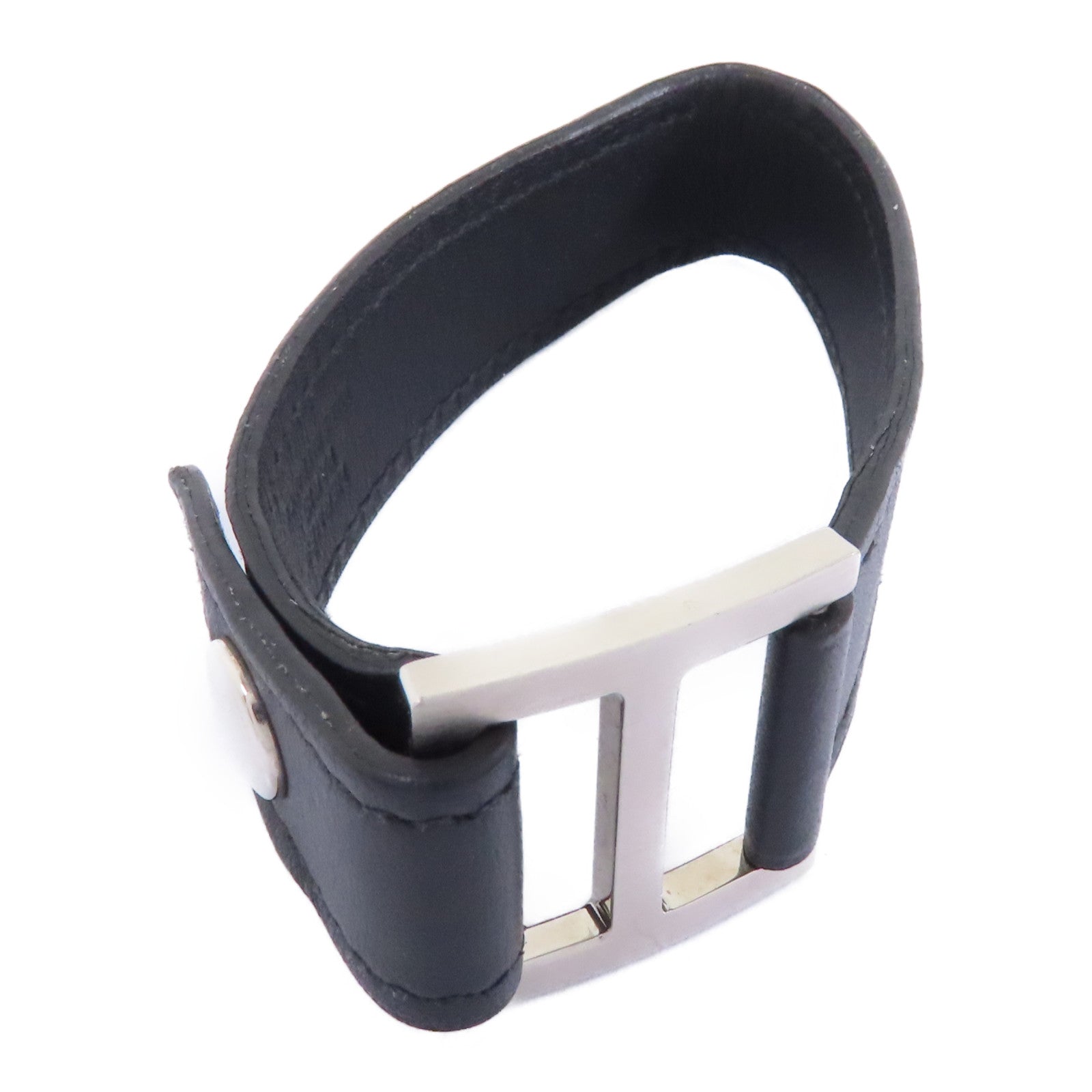 HERMES Swift皮革Bracelet銀扣手鐲黑色