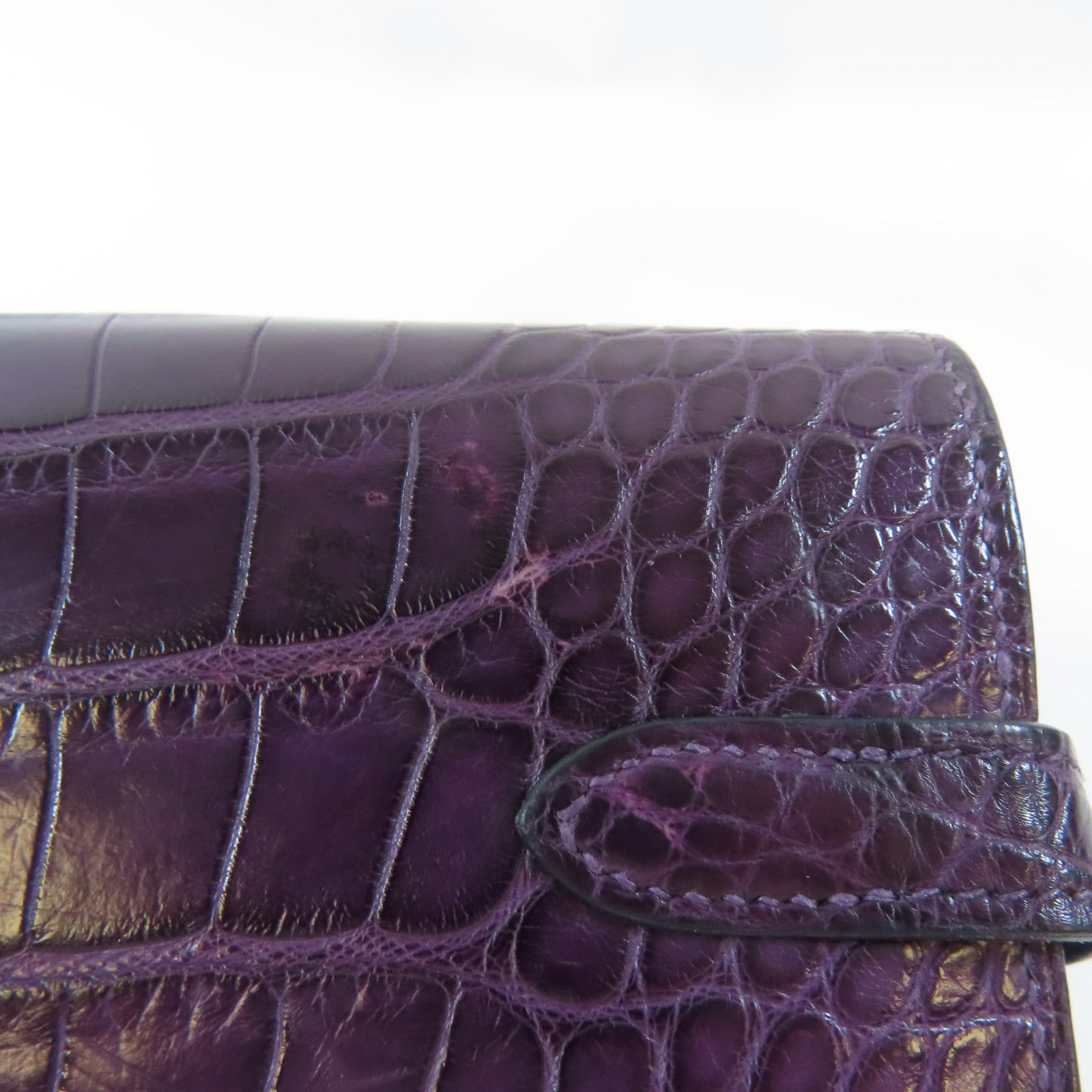 HERMES 鱷魚皮革Kelly Long Wallet銀扣長錢包Violet/紫色