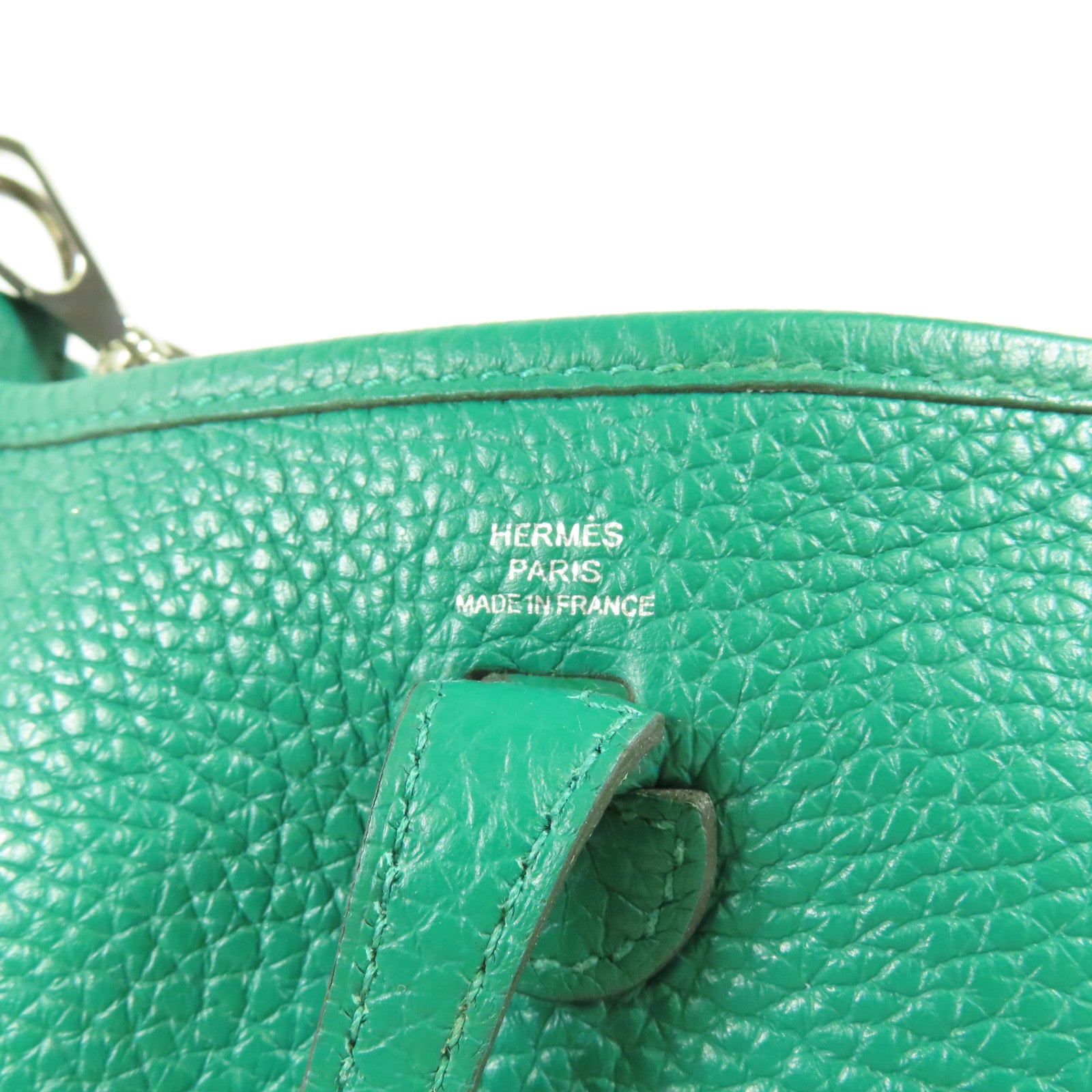 HERMES Clemence皮革Evelyne TPM銀扣肩背袋Menthe