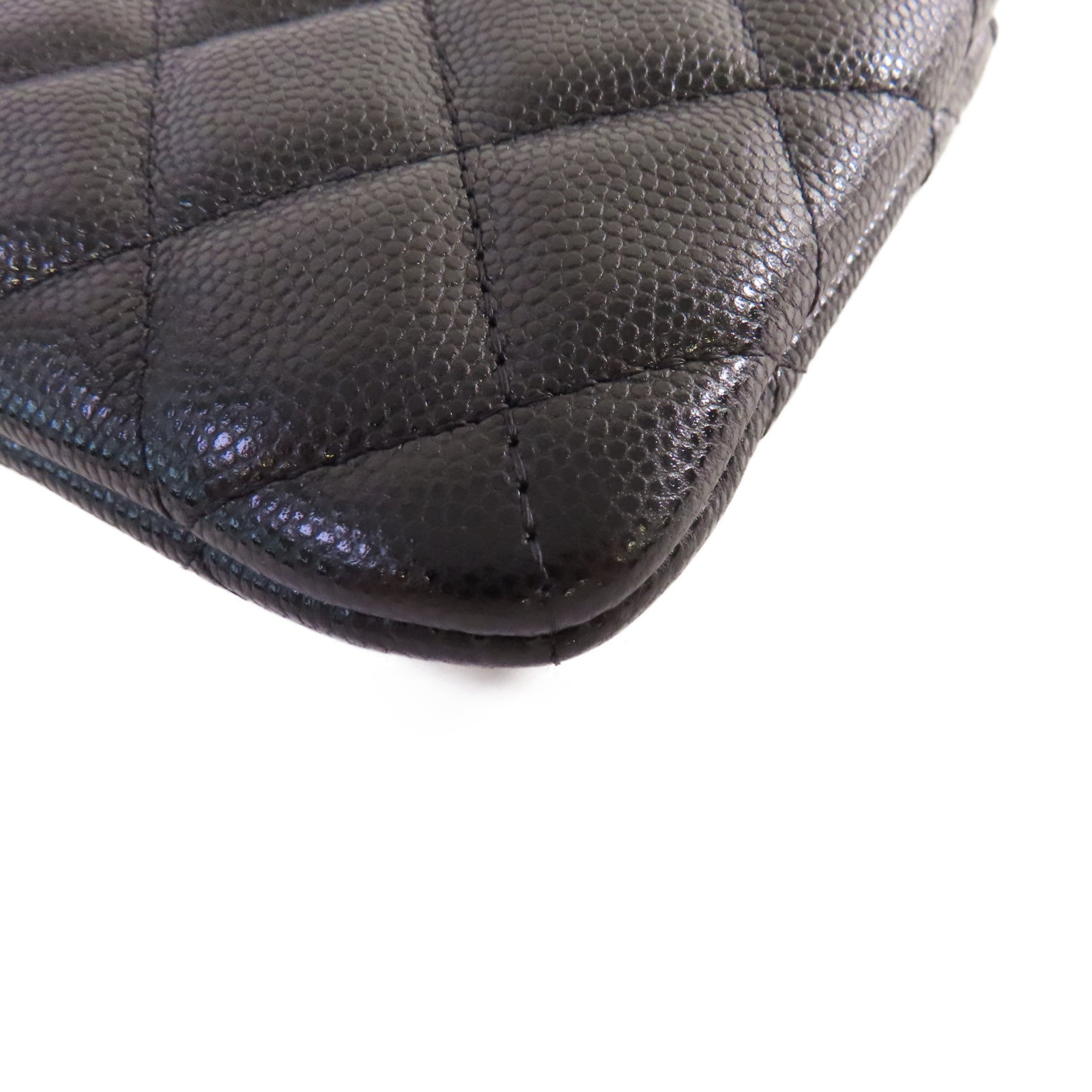 CHANEL 菱格Caviar皮革Coin Card Case金扣零錢包/卡片套黑色