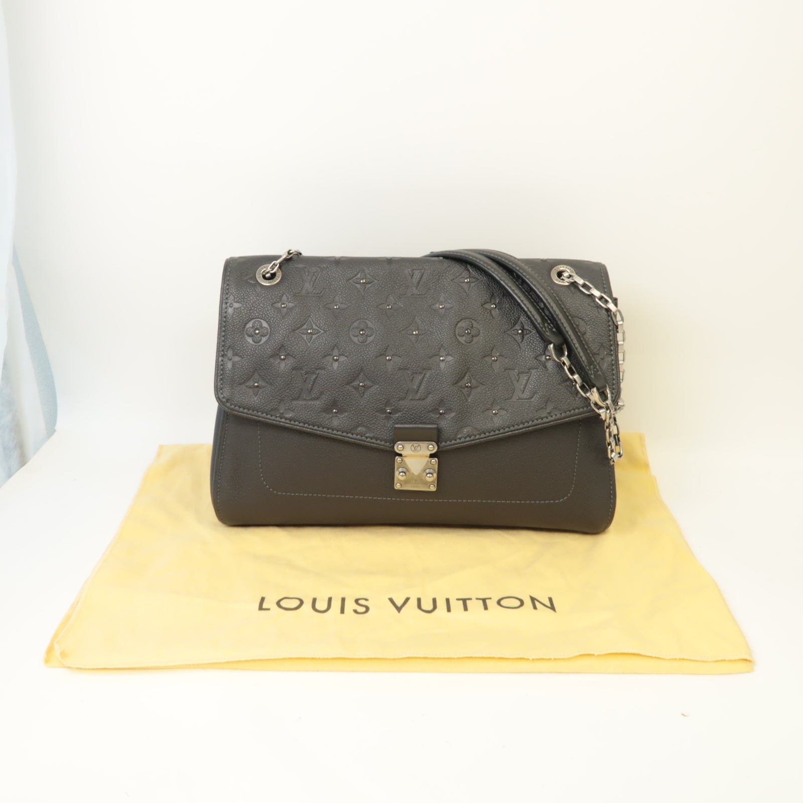 LOUIS VUITTON Monogram Empreinte Saint-Germain MM銀扣鏈帶肩背袋黒色