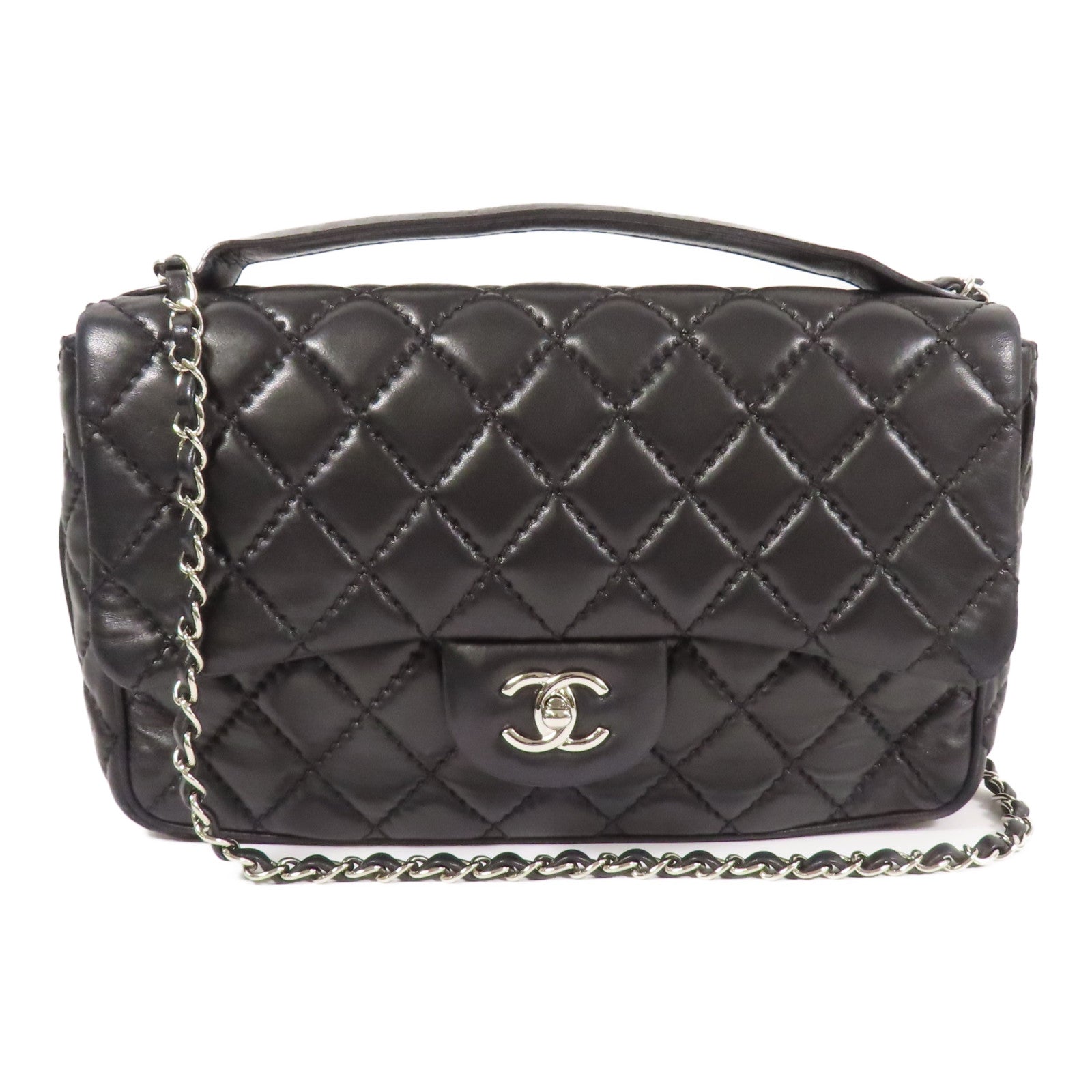 CHANEL 牛皮皮革2 Way Shoulder Bag銀扣手挽肩背兩用袋