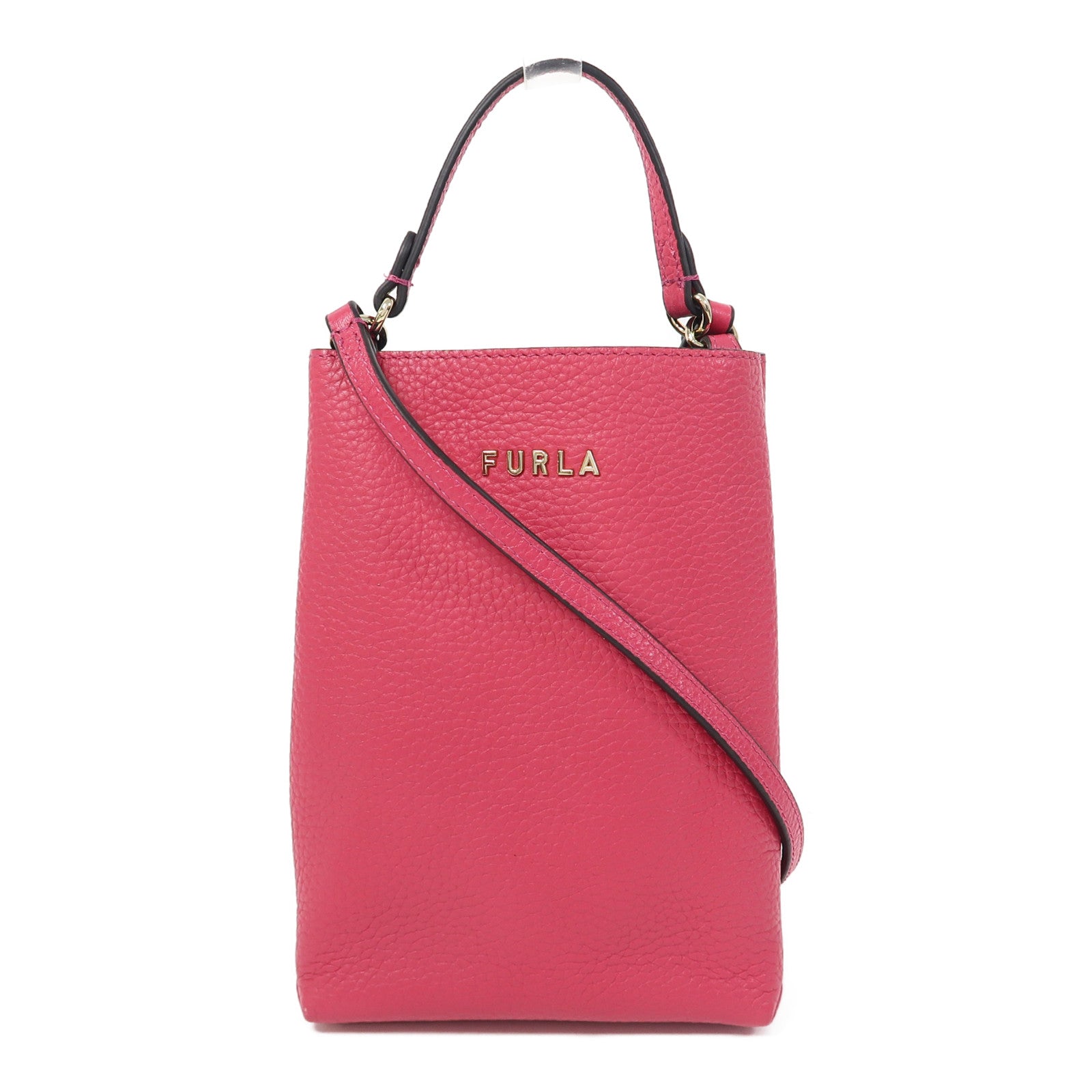 Furla 牛皮皮革Shoulder Bag金扣手挽肩背兩用袋粉紅色