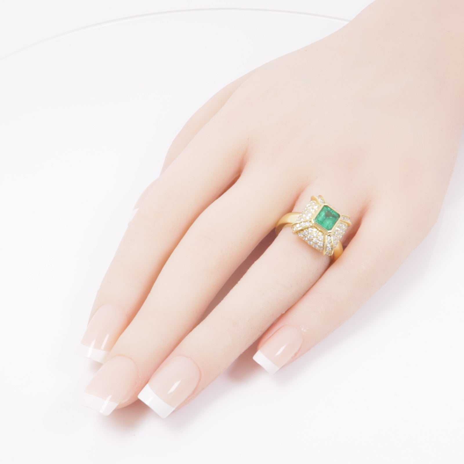 JEWELRY【激減優惠】 18K黃金Emerald Diamond Ring綠寶石/鑽石戒指US#7