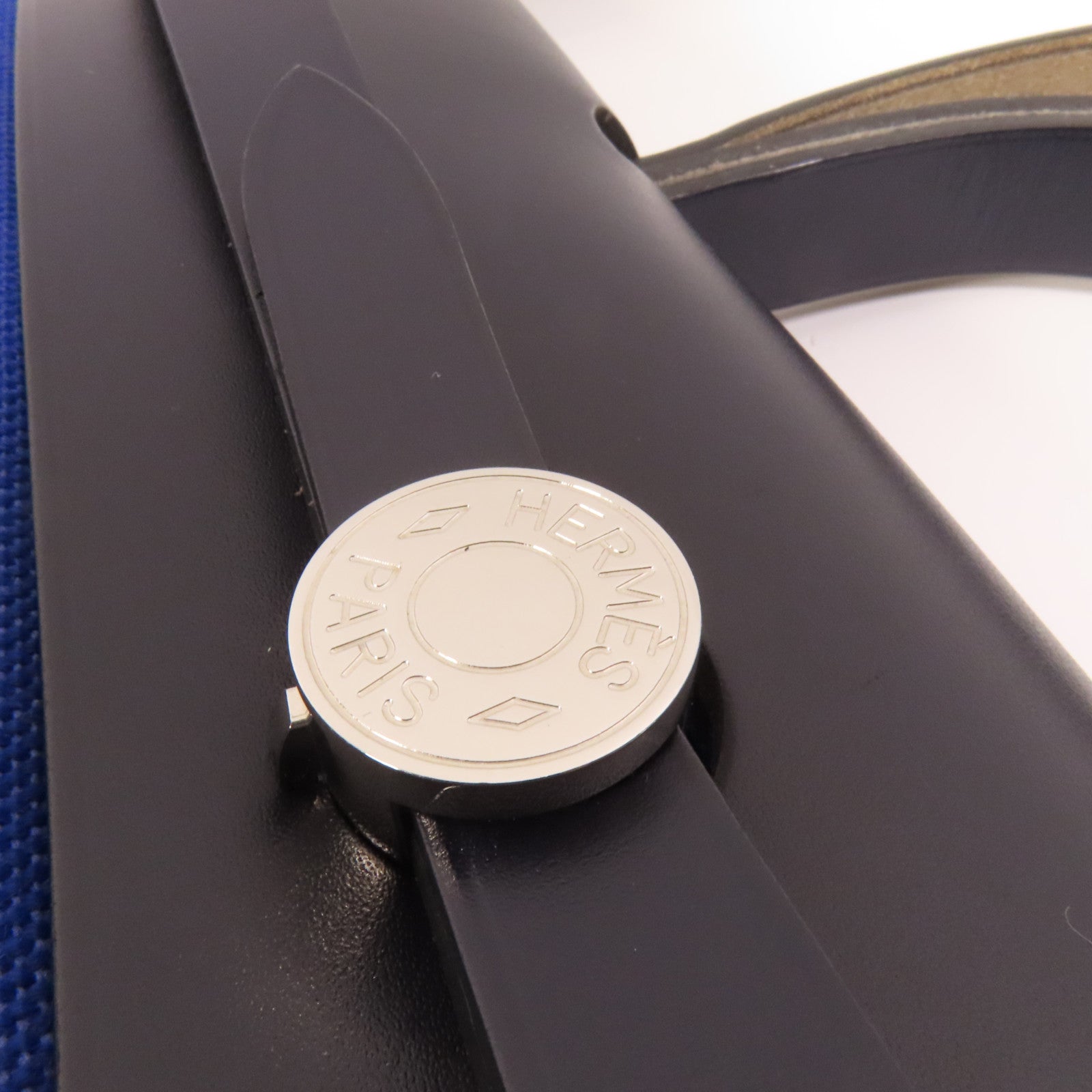 HERMES 帆布Herbag PM銀扣手挽肩背兩用袋Blue Electrique