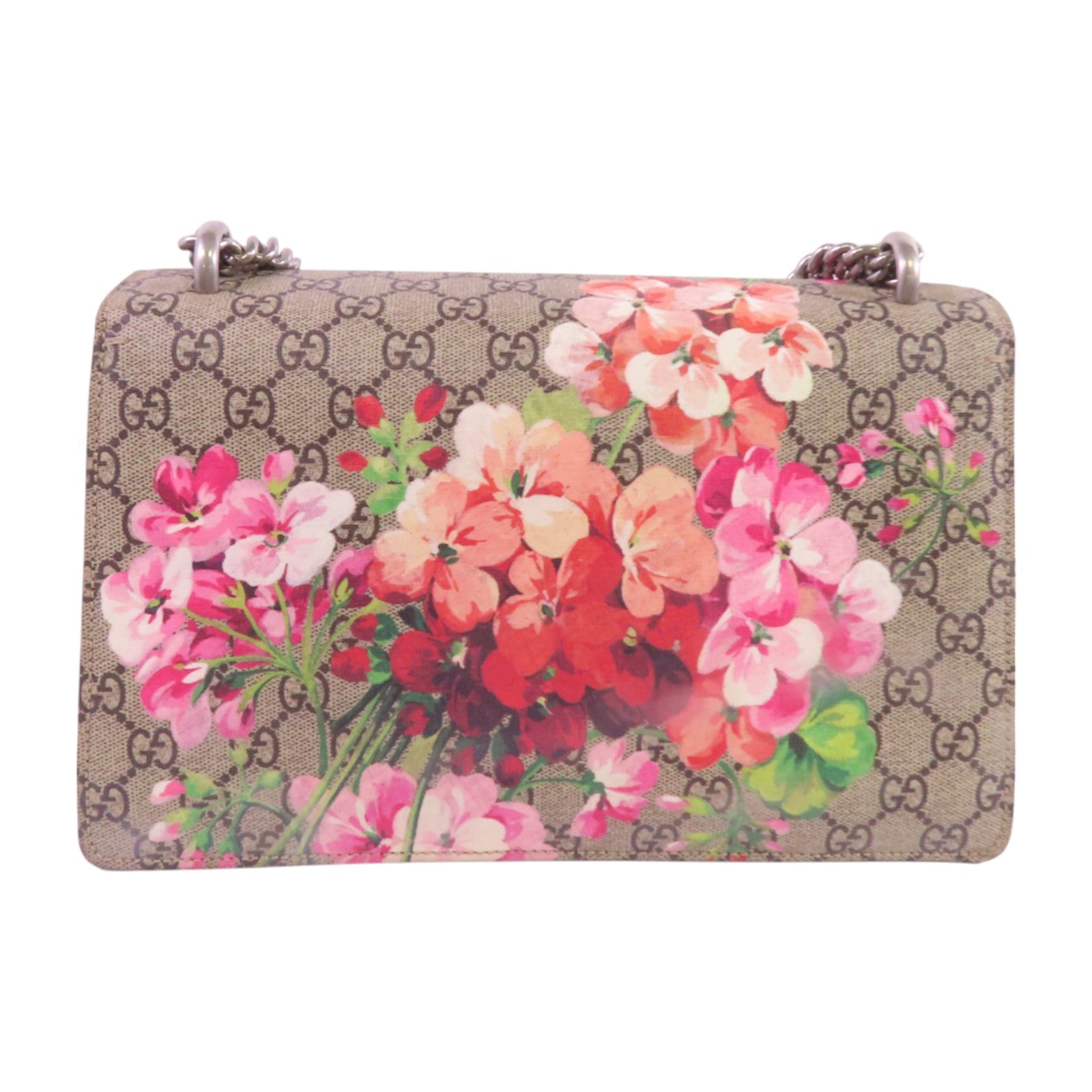 GUCCI 塗層帆布Dionysus GG銀扣鏈帶肩背袋