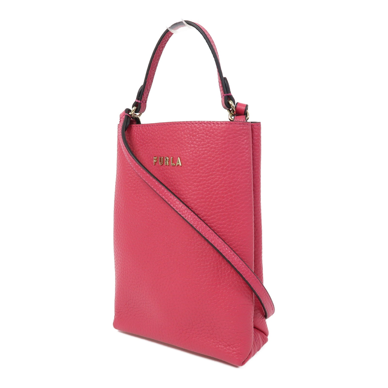 Furla 牛皮皮革Shoulder Bag金扣手挽肩背兩用袋粉紅色
