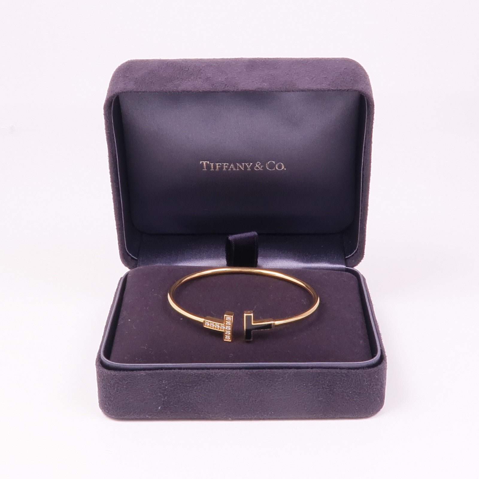 TIFFANY＆CO 18K玫瑰金/鑽石/縞瑪瑙T Wire手鐲